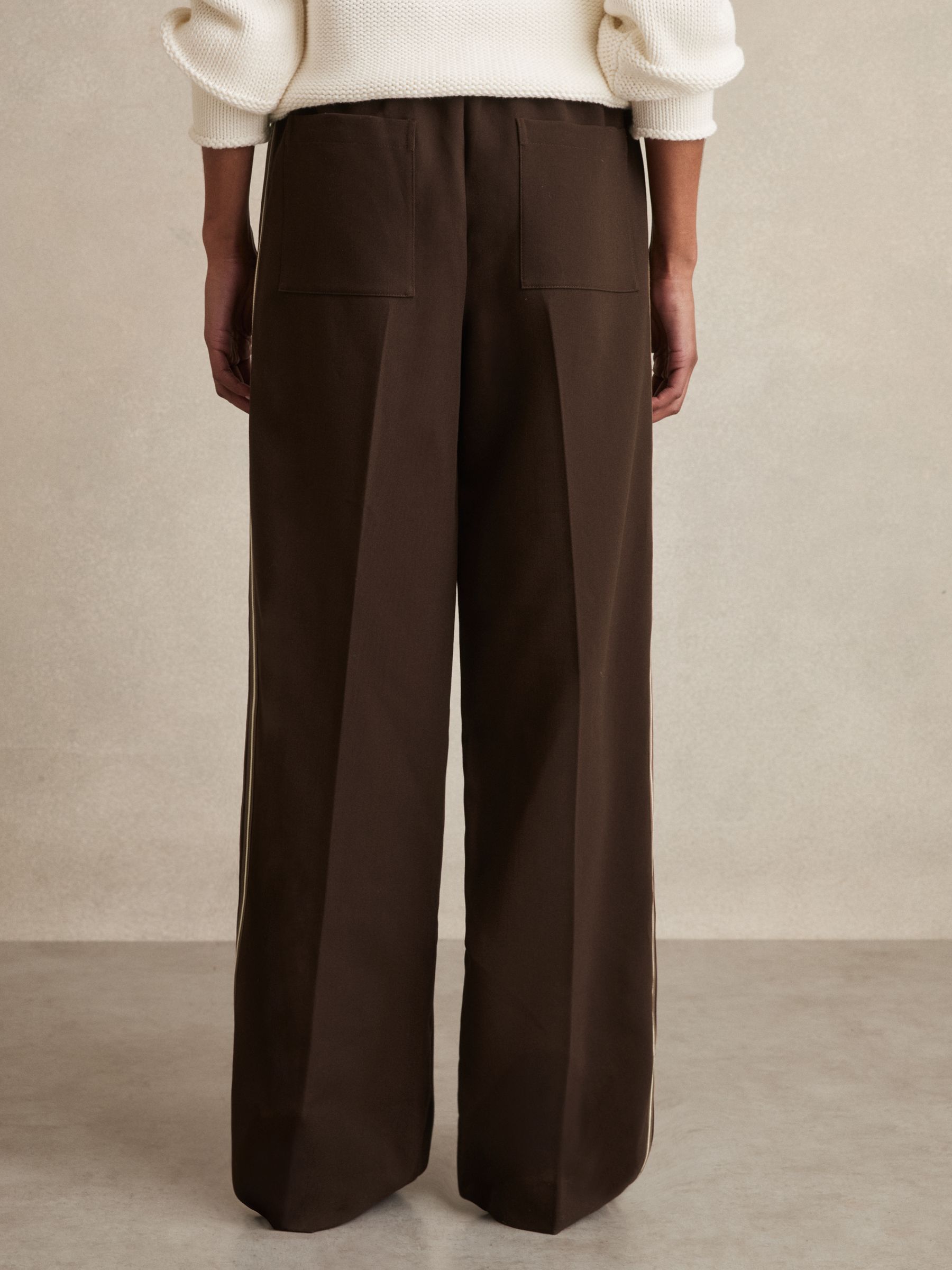 Side-Stripe Wide-Leg Trousers in Chocolate Brown