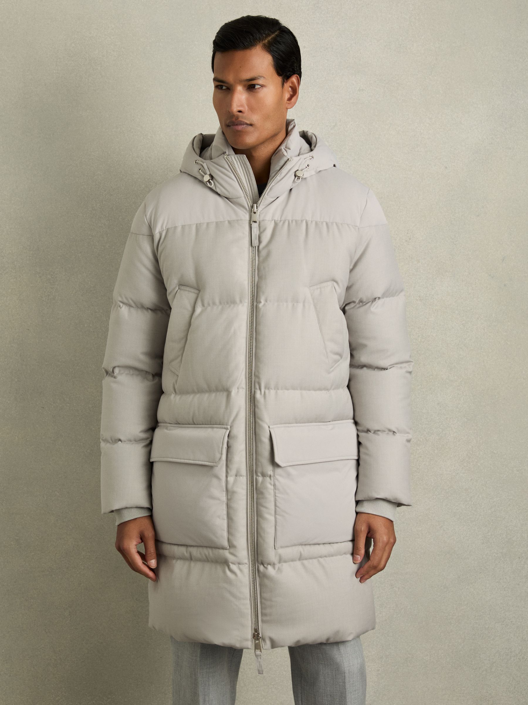 Quilted Longline Puffer Jacket in Grey