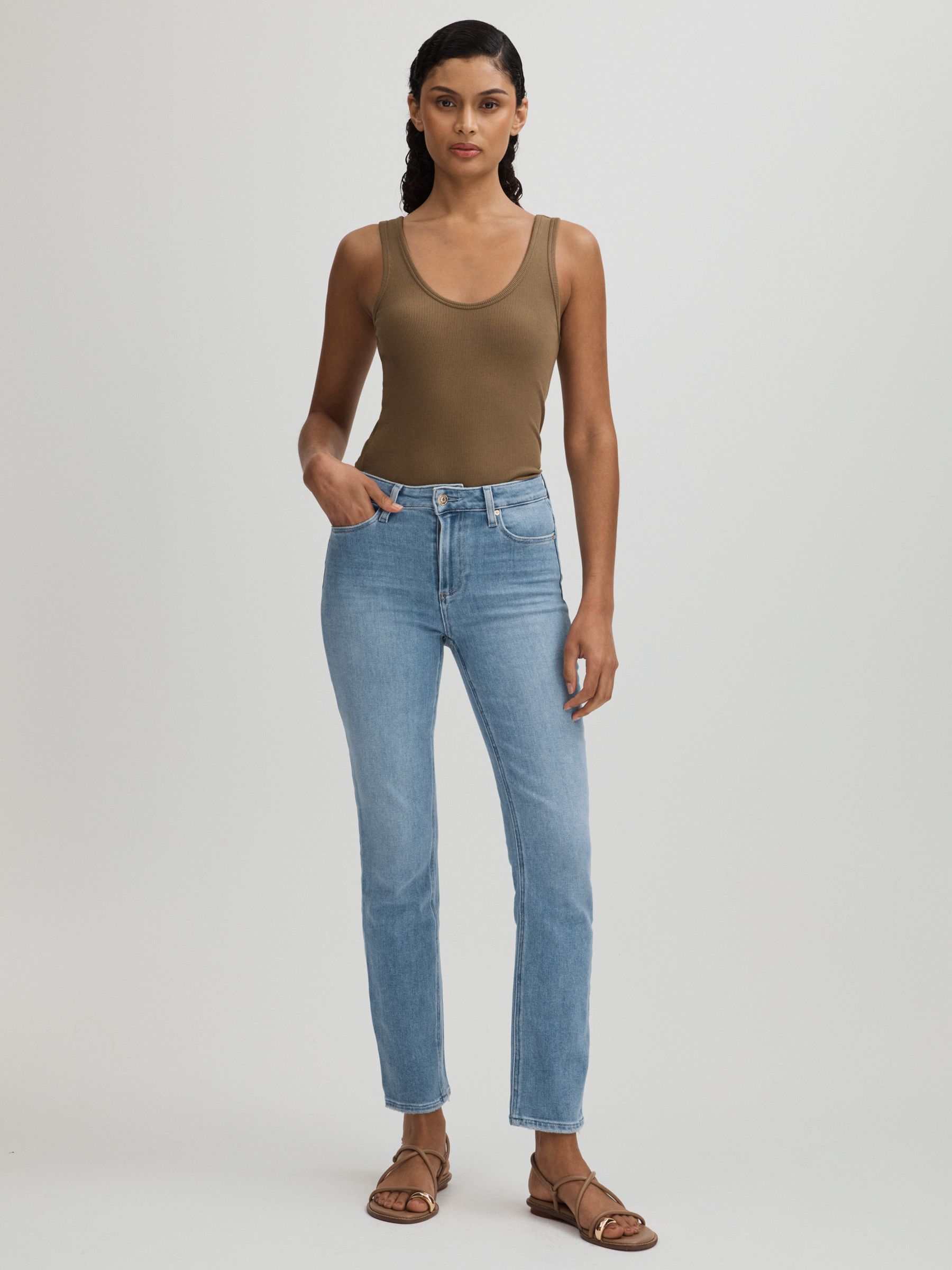 Paige High Rise Straight Leg Jeans in Canvases Blue