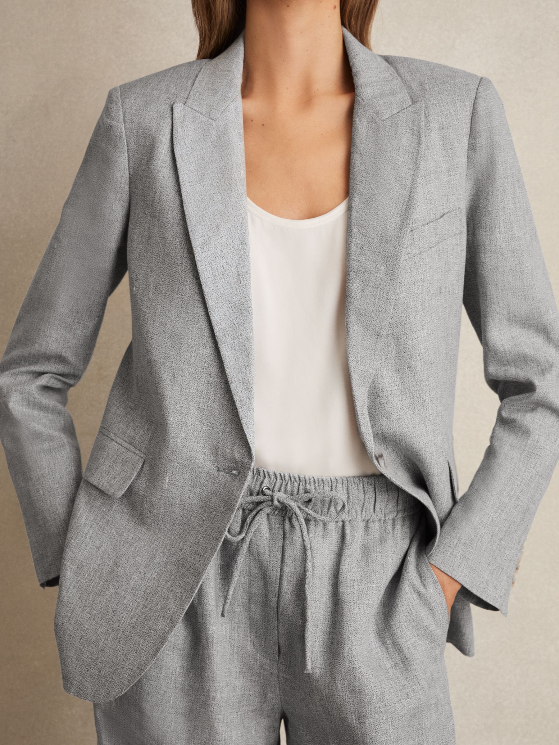 Petite Linen-Blend Single-Breasted Blazer in Blue