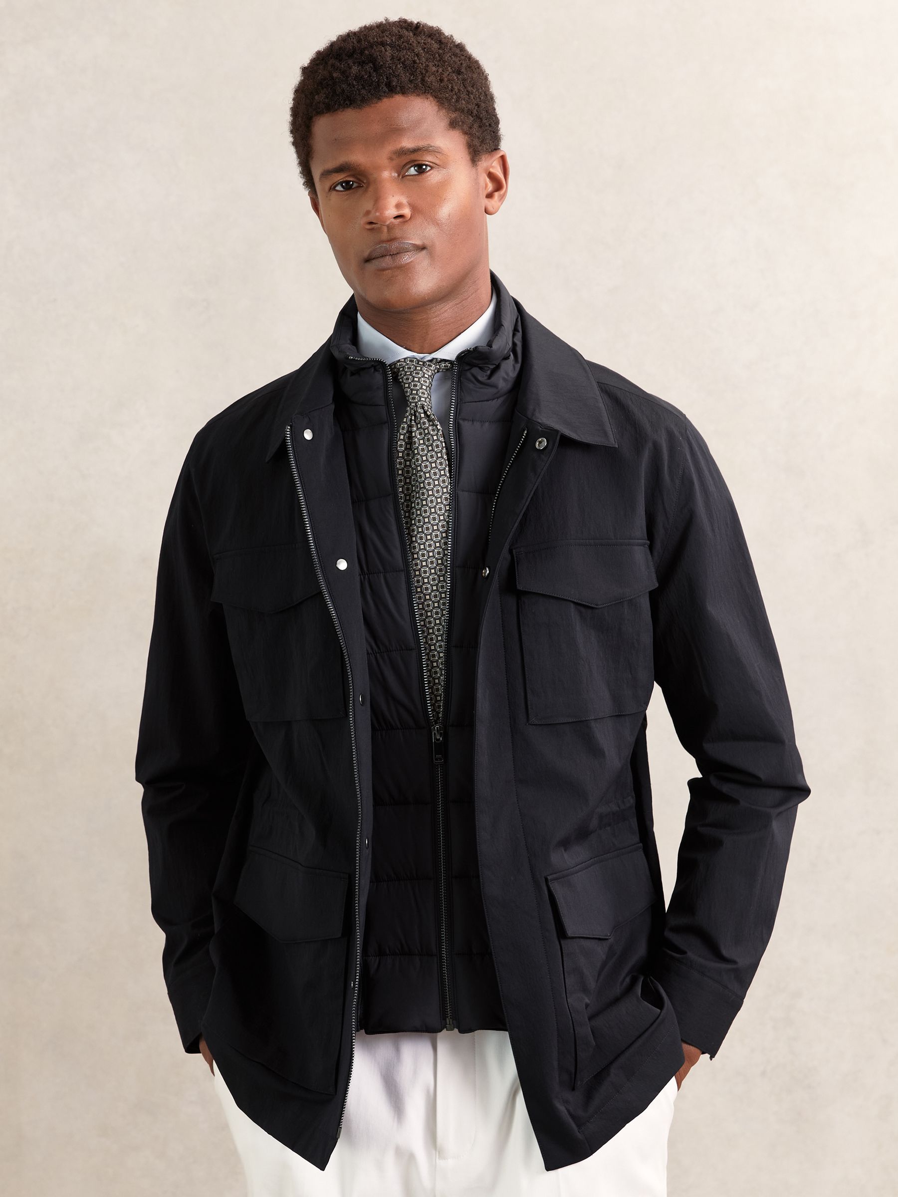 Removable-Gilet Safari Jacket in Navy