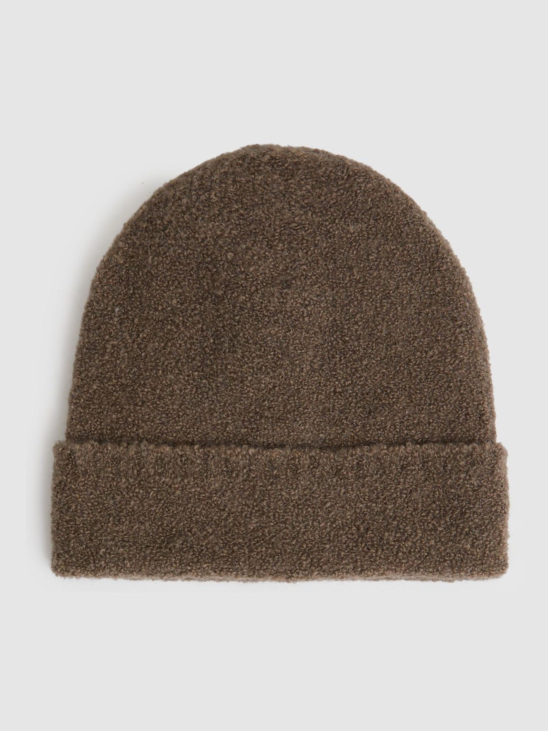 Wool Blend Bouclé Beanie in Taupe