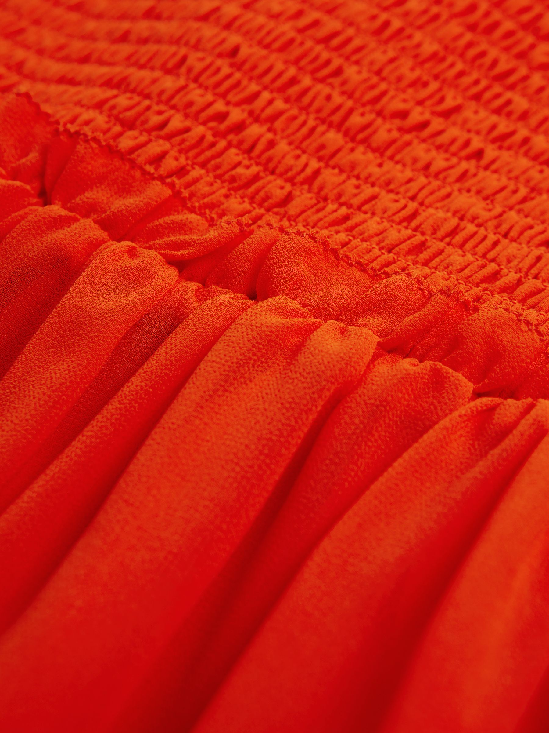 Florere Round Neck Shirred Mini Dress in Bright Orange