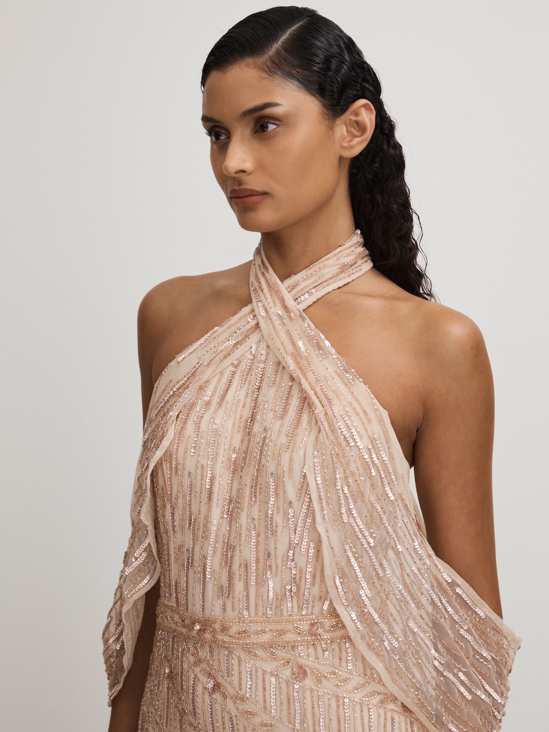 Ava Nude Raishma Nude Embellished Cross Front Maxi Dress