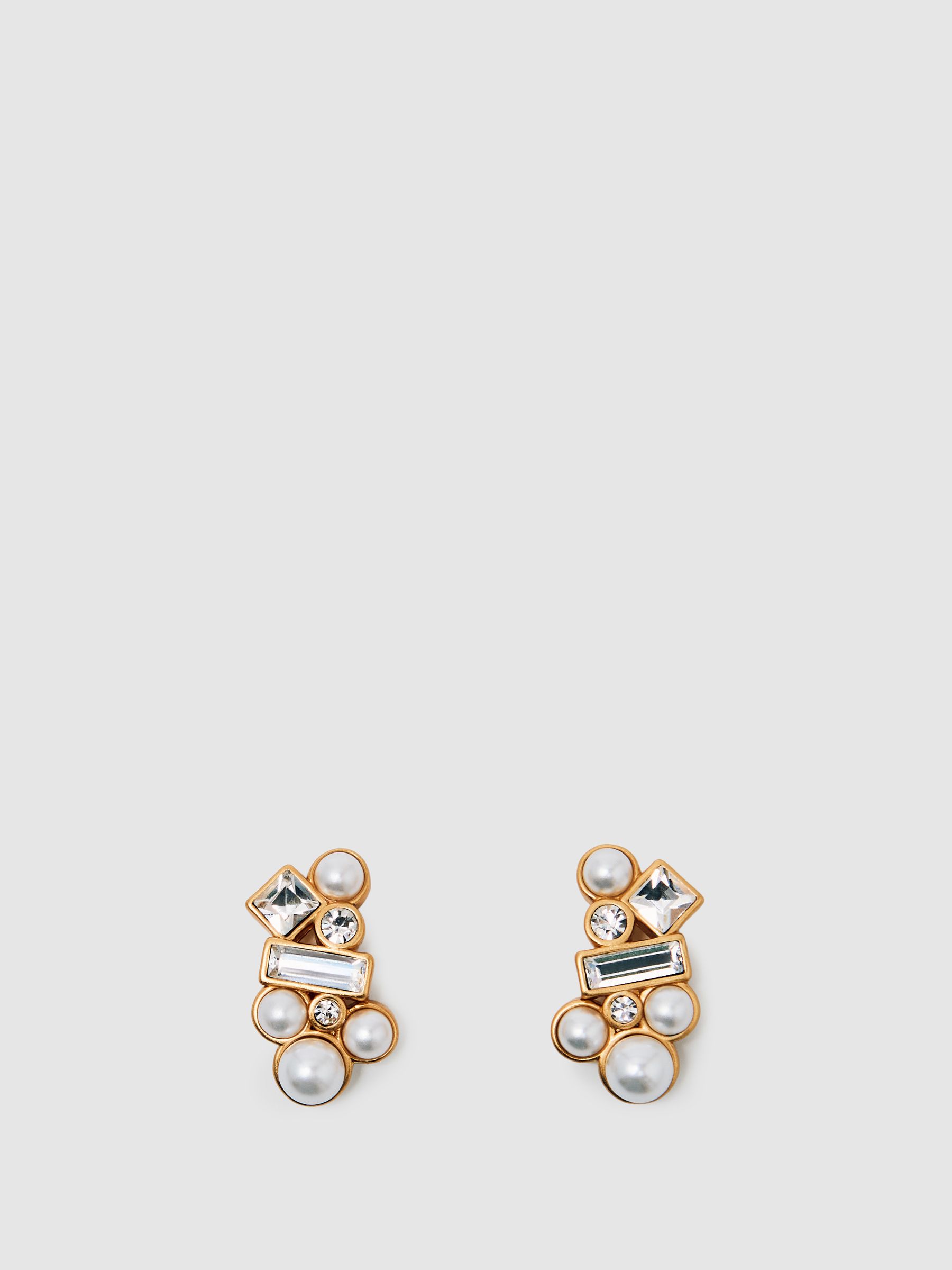 Tone Faux-Pearl and Crystal Stud Earrings in Gold
