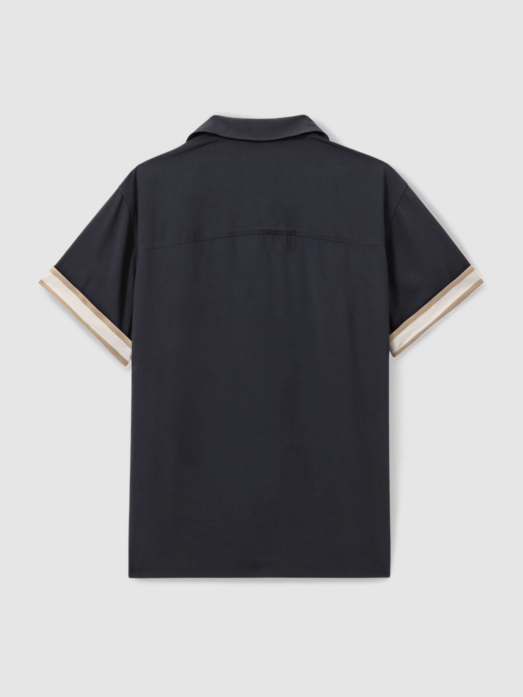 Reiss | Ché Cuff Detail Cuban Collar Shirt in Navy