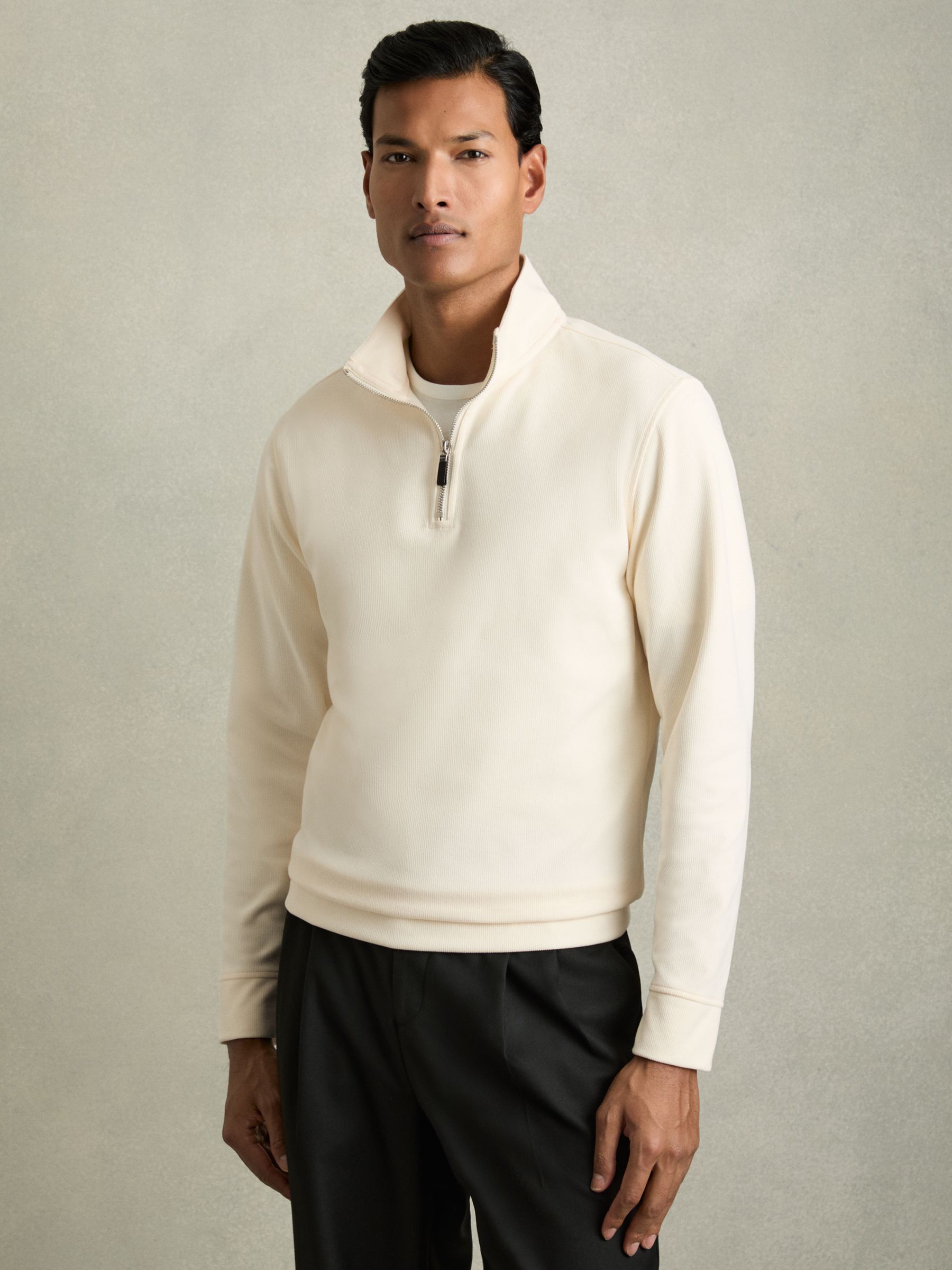 Brushed-Corduroy Half-Zip Jumper in Off White