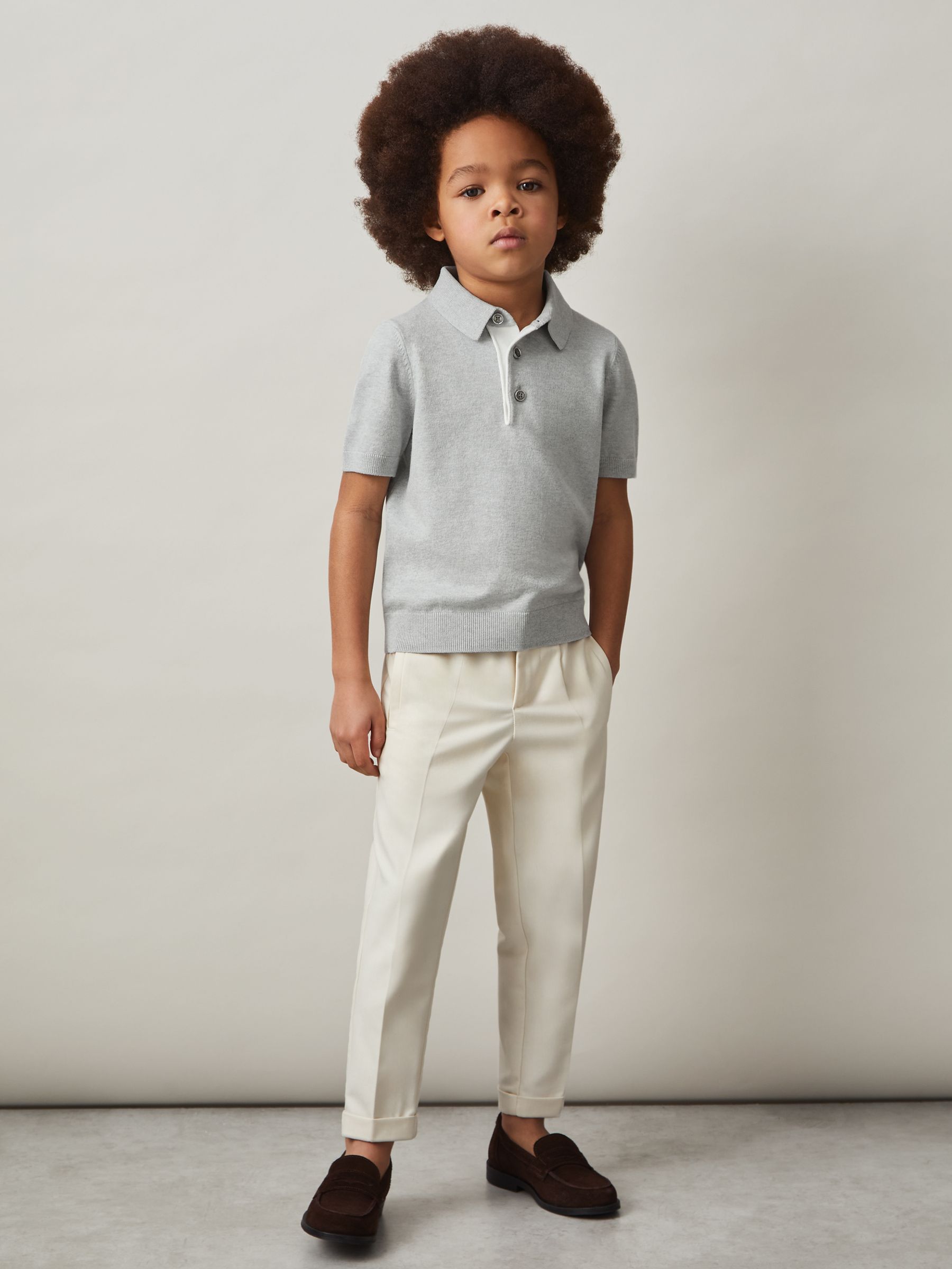3-9 yrs Contrast Placket Polo Shirt With Cotton in Washed Sage