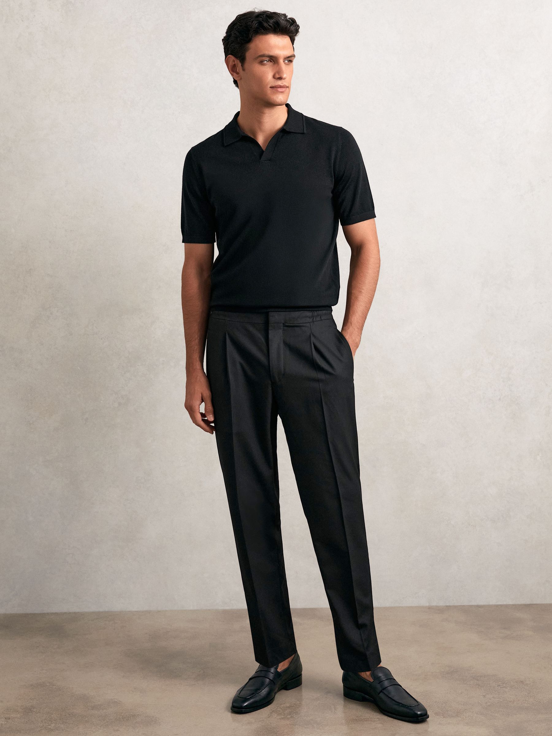 Tapered Drawstring Tailored Trousers in Black