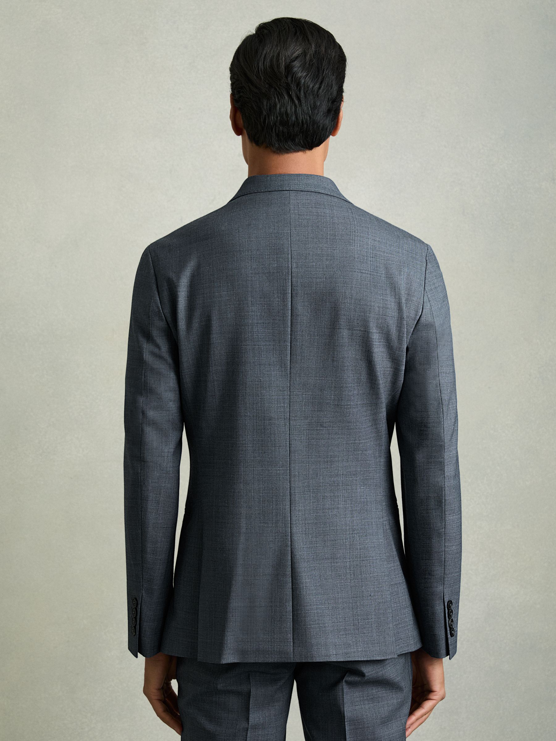 Regular-Fit Double-Breasted Sharkskin Wool-Blend Suit Blazer in Airforce Blue