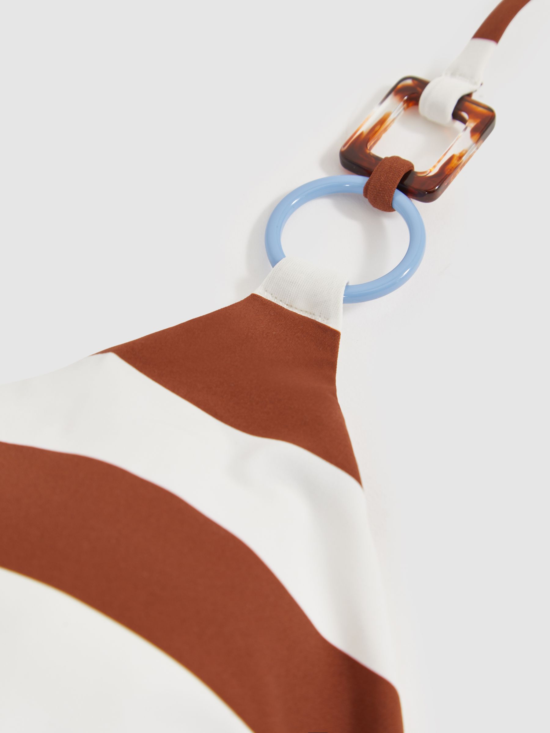 Stripe Halterneck Triangle Bikini Top in Navy/Brown