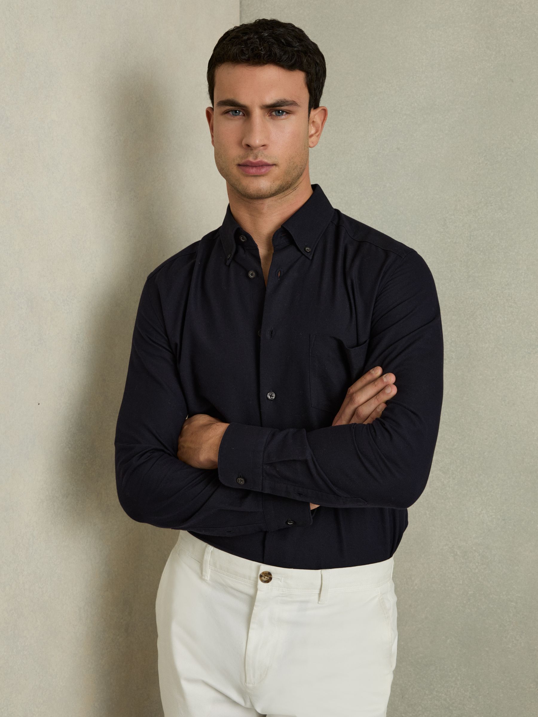 Slim-Fit Button-Down Collar Cotton Oxford Shirt in Navy