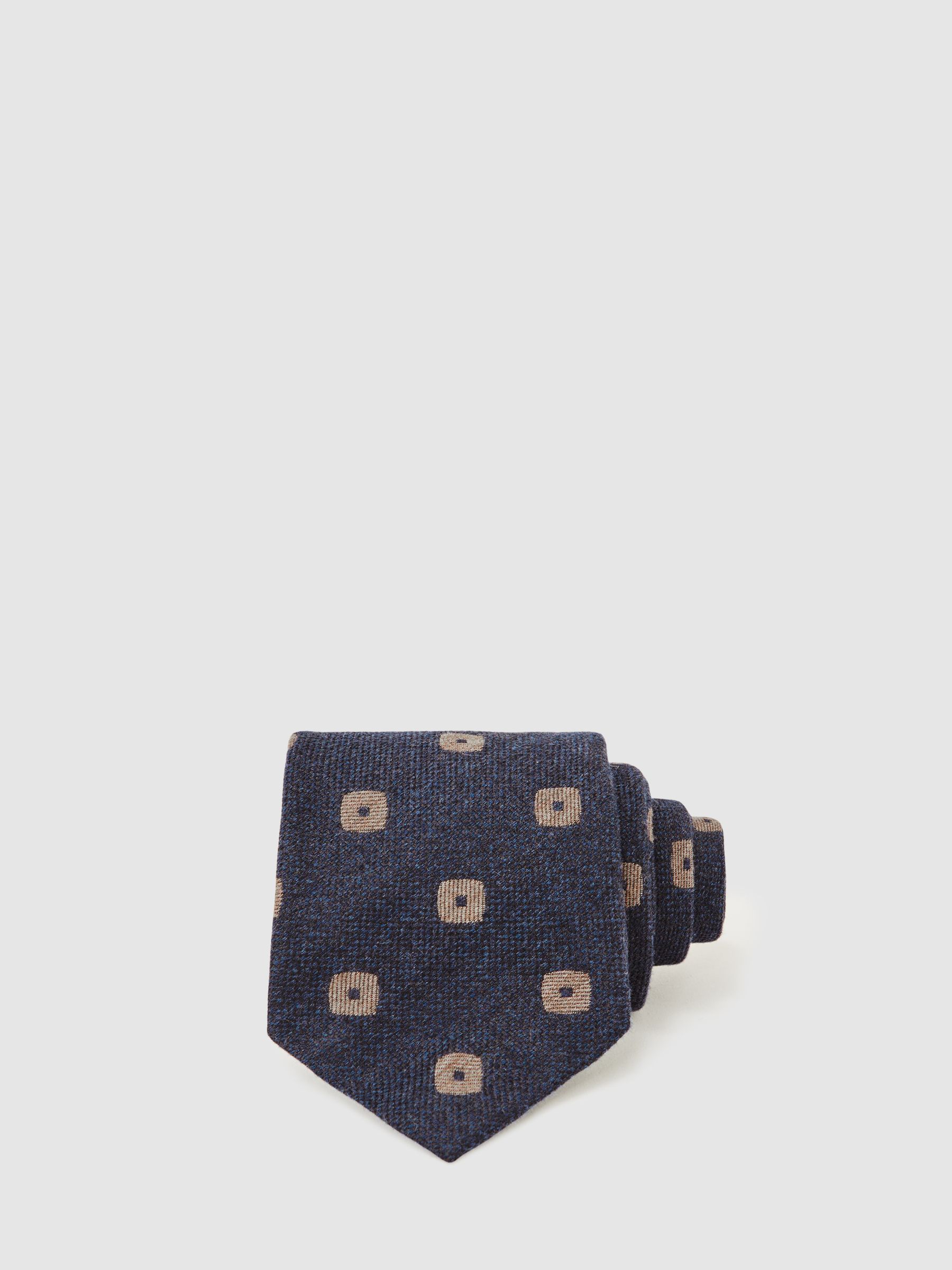 Silk-Wool Square-Medallion Tie in Navy