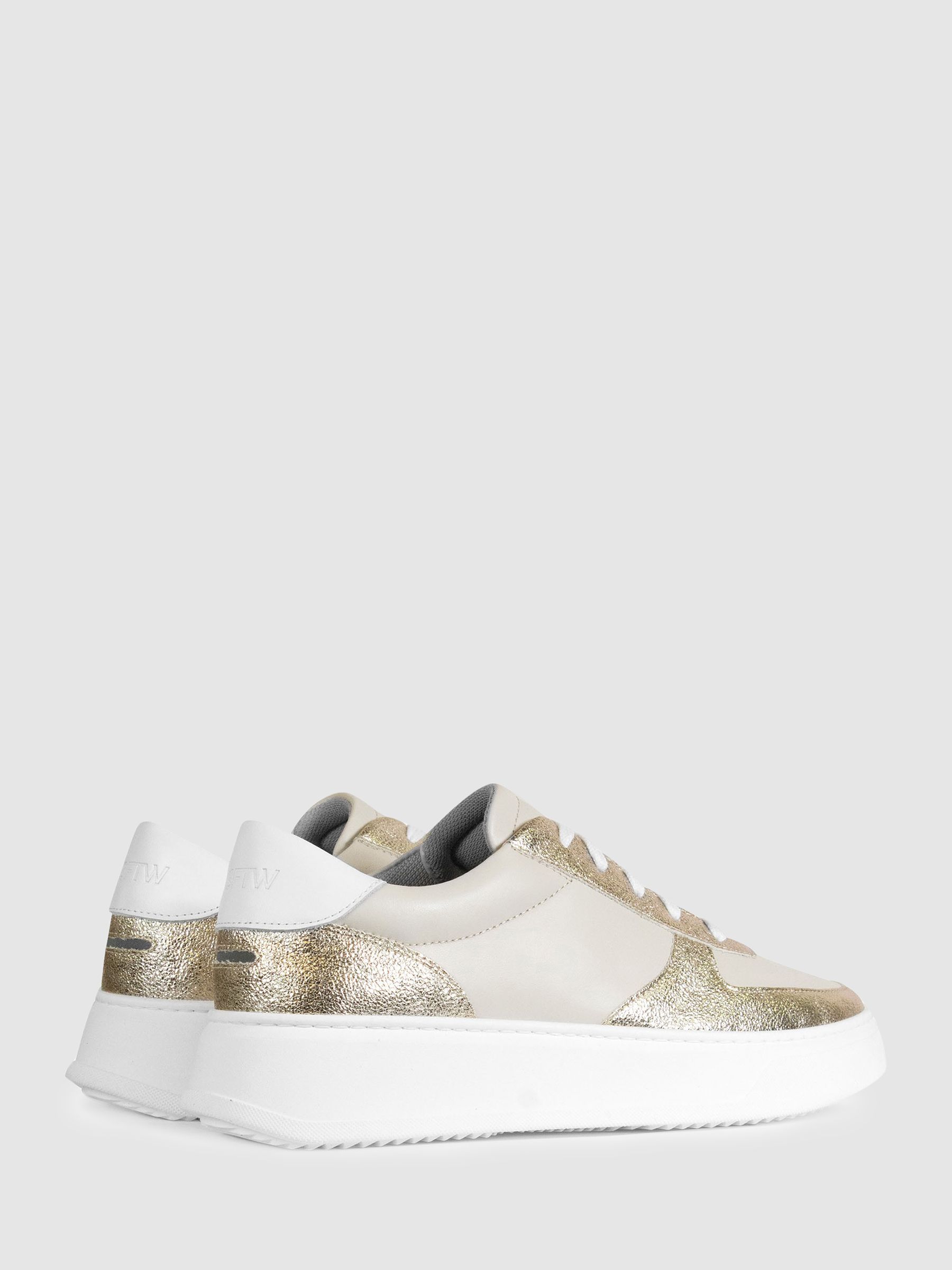 Unseen Footwear Leather Marais Trainers in White/Gold