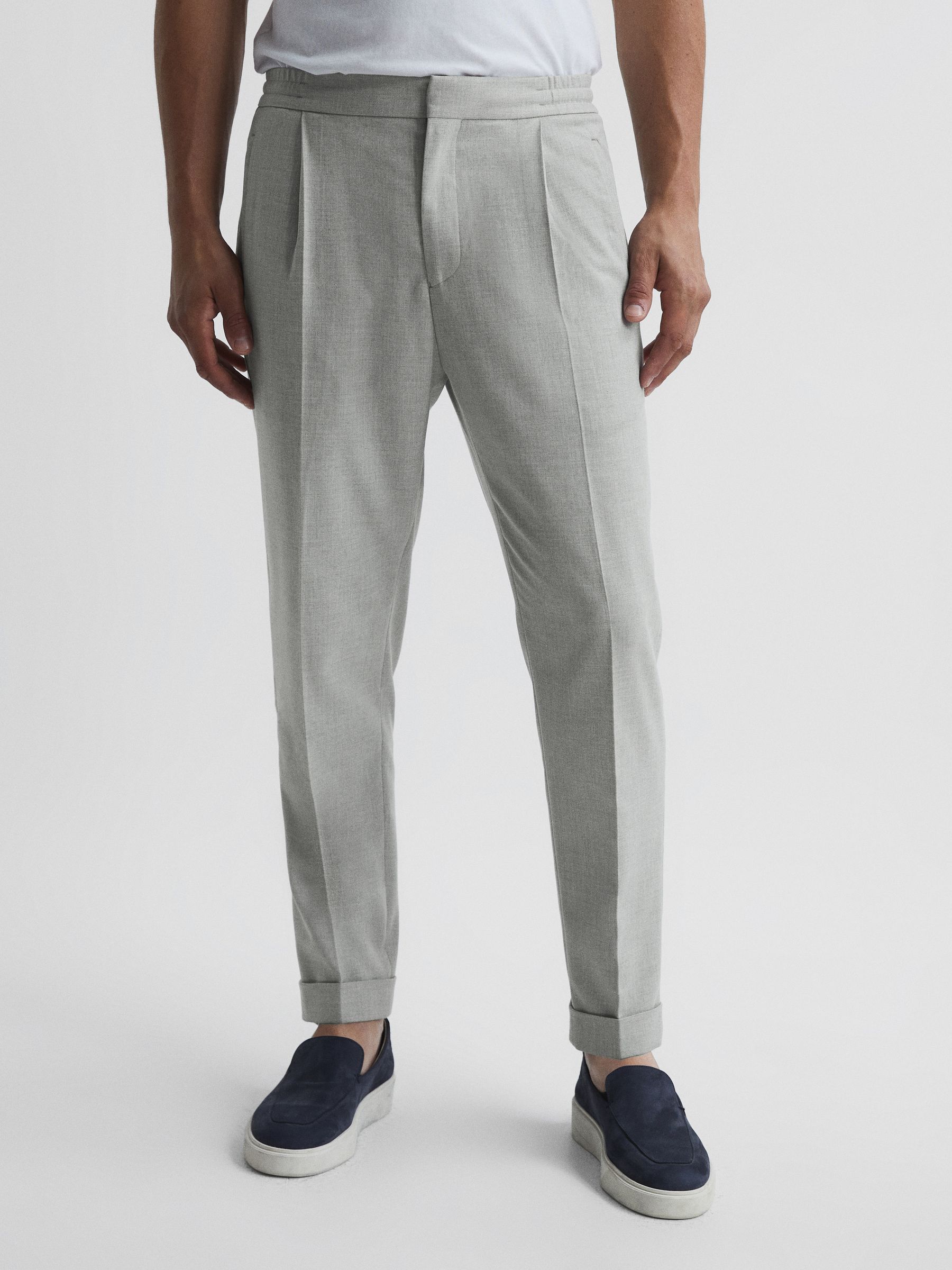 Relaxed Drawstring Trousers with Turn-Ups in Soft Grey