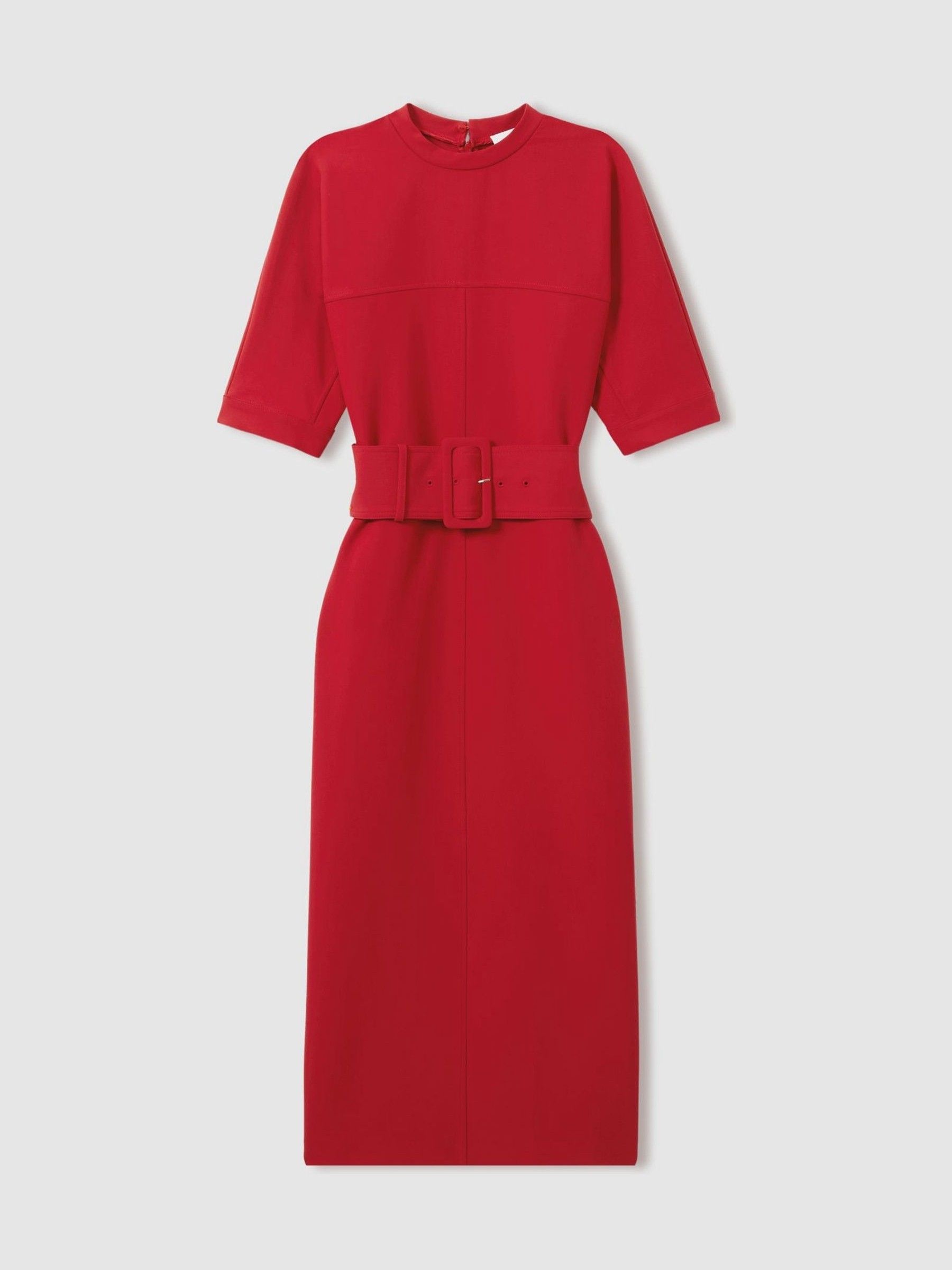 Belted Midi Dress in Red