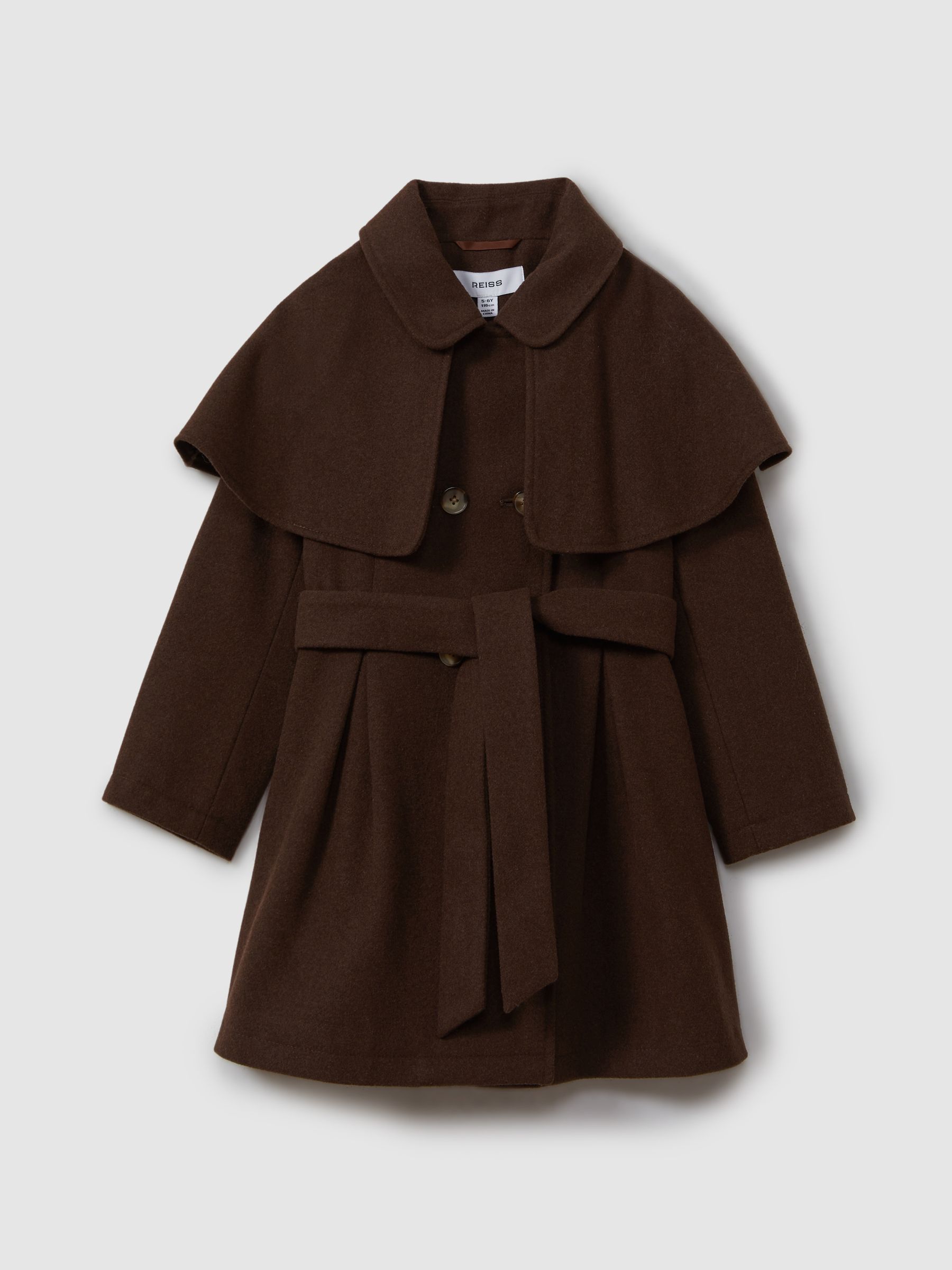 9-13 yrs Double Breasted Cape Coat with Wool in Chocolate