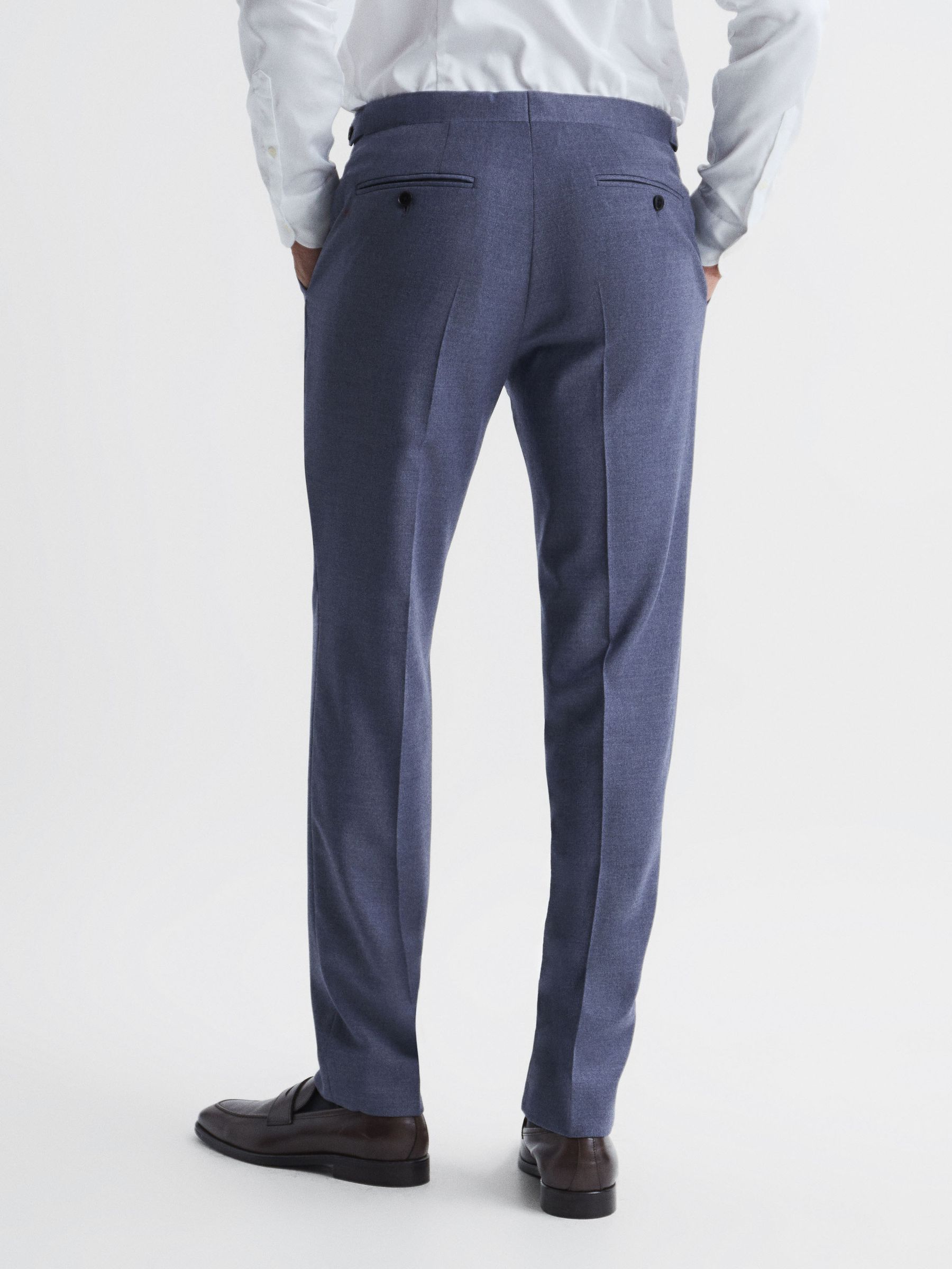 Slim Fit Wool Blend Mixer Trousers in Airforce Blue