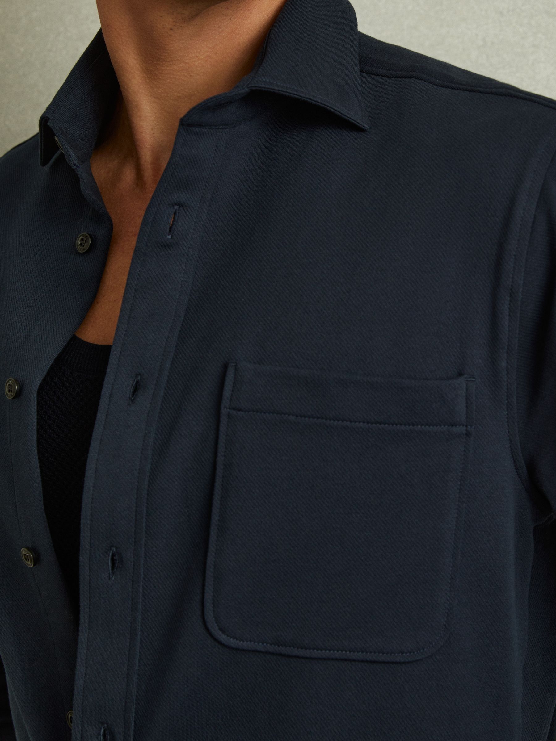 Cotton Blend Twill Overshirt in Navy