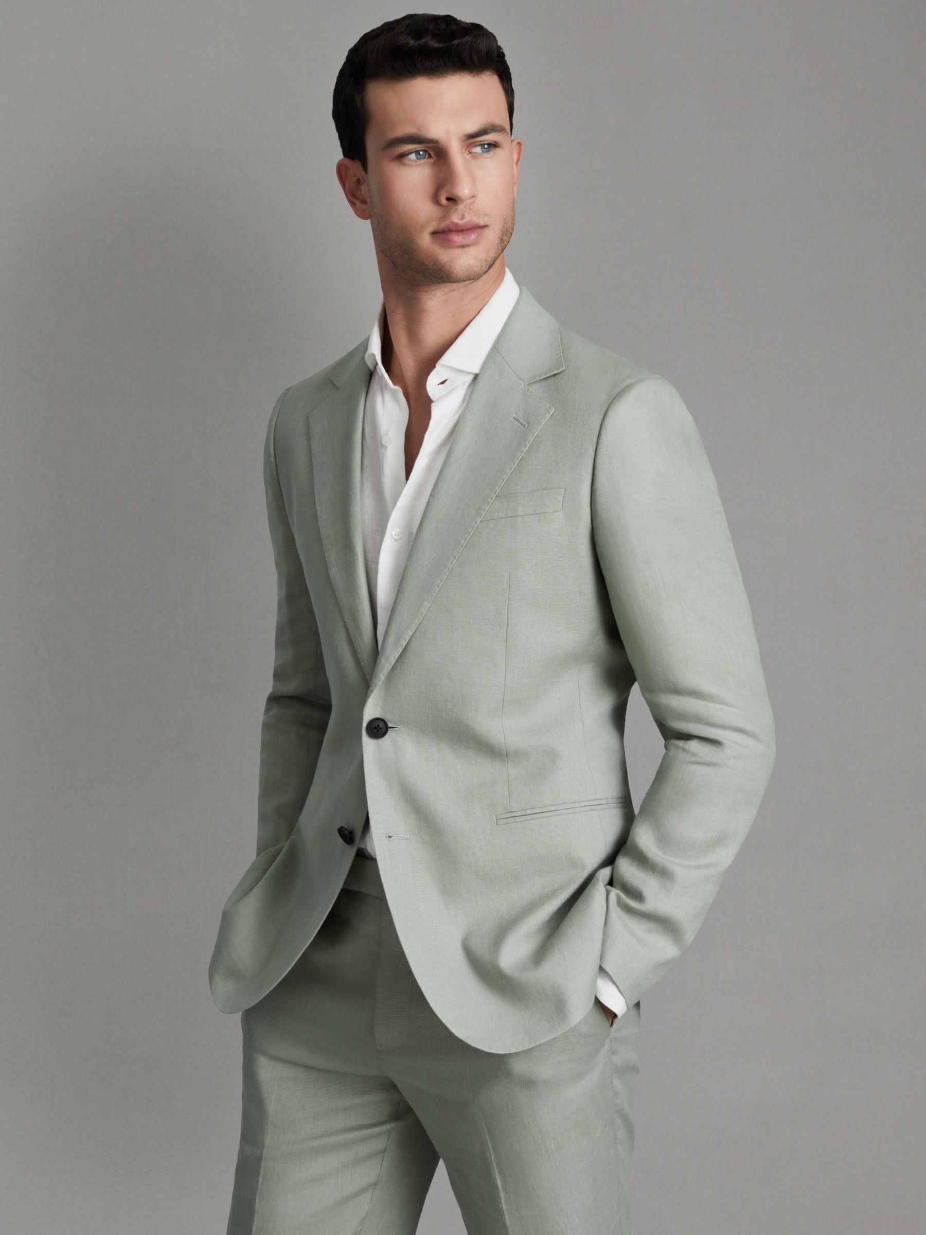 Single-Breasted Linen Suit Blazer Slim Fit in Apple