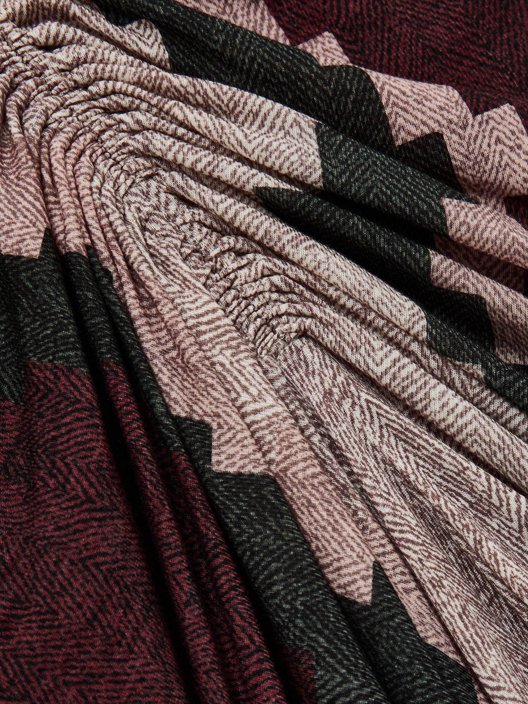 Jersey Ruched Printed Dress With Wool in Burgundy