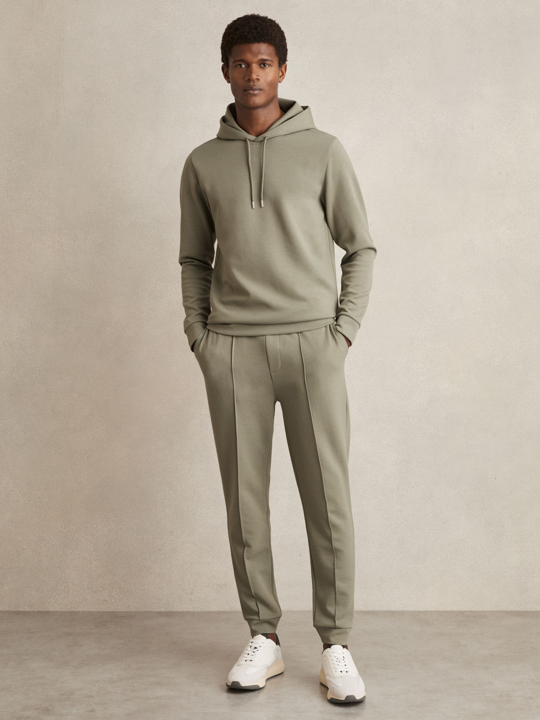 Interlock Jersey Drawstring Hoodie in Sage