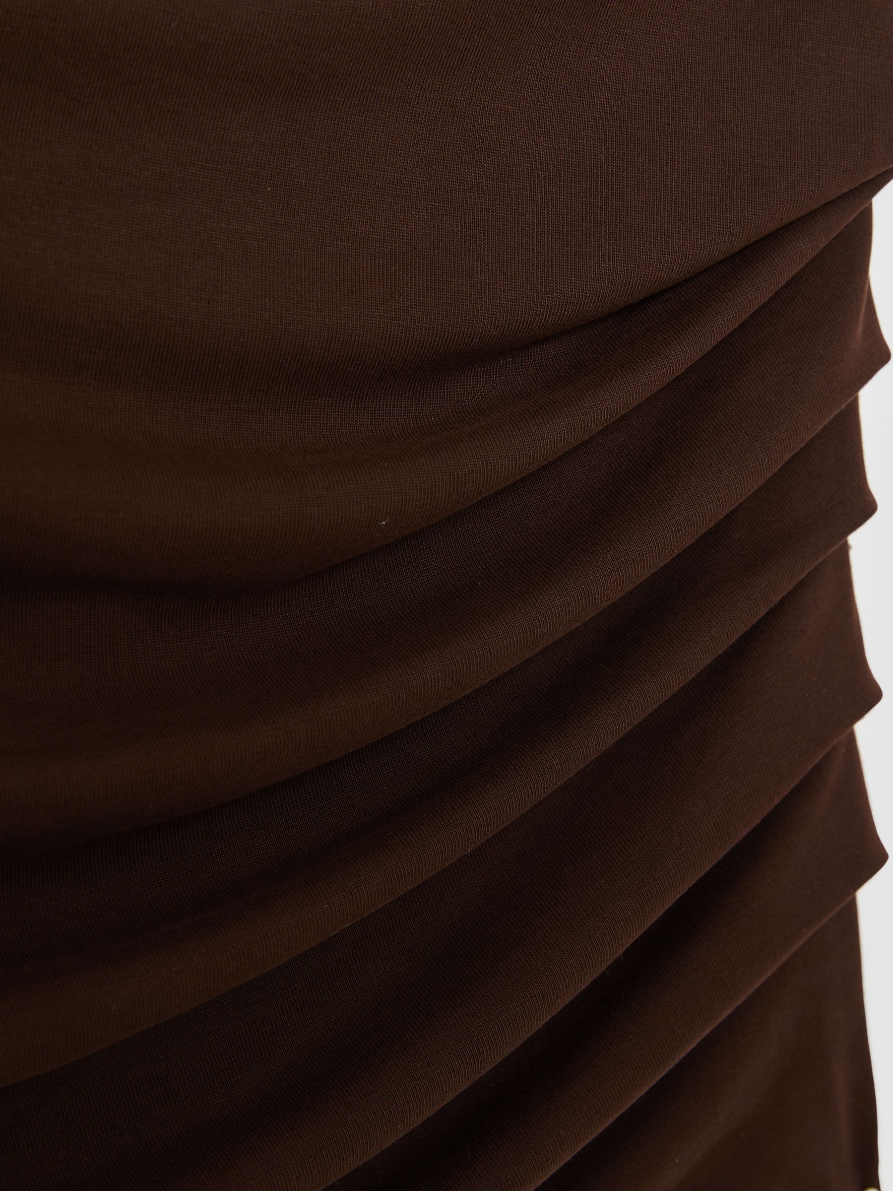Modal-Blend Ruched Off-Shoulder Top in Chocolate Brown