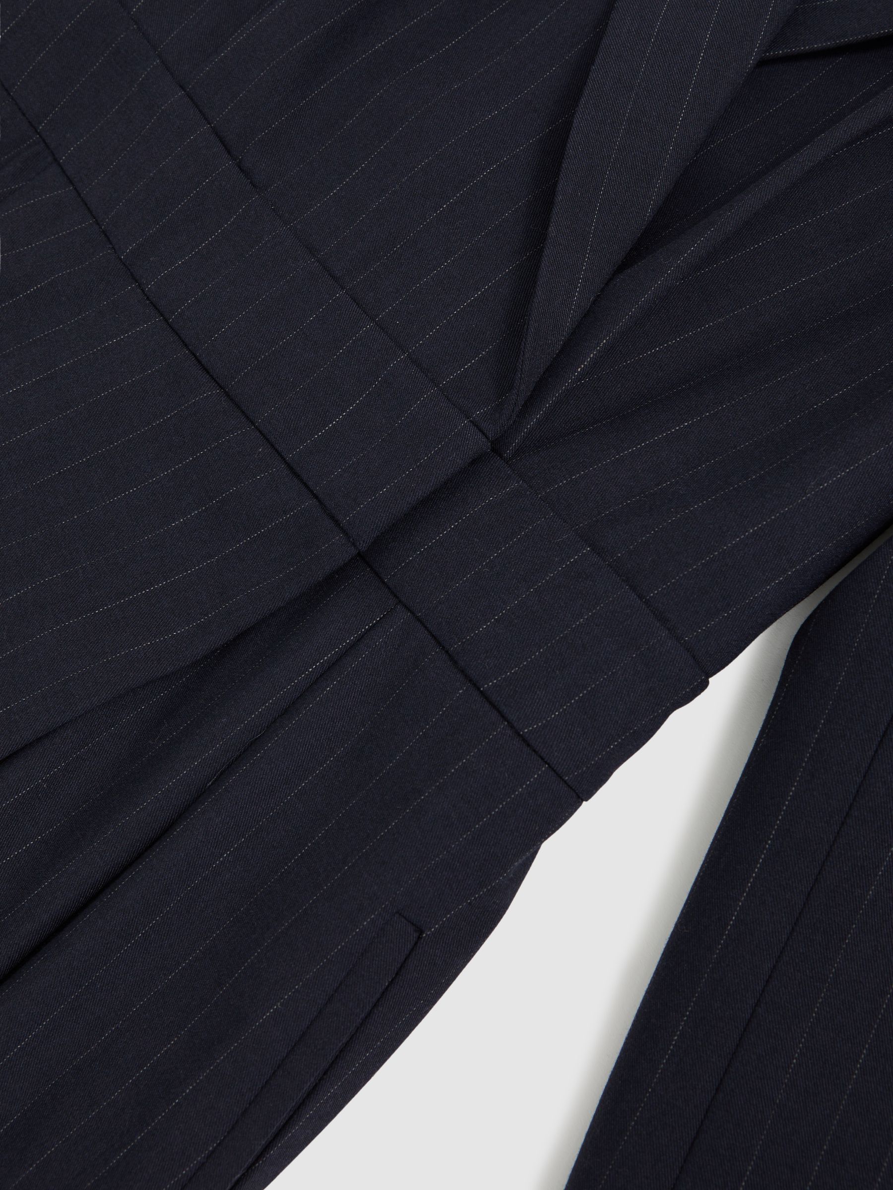 Pinstripe Tailored Wide-Leg Jumpsuit with Wool in Navy