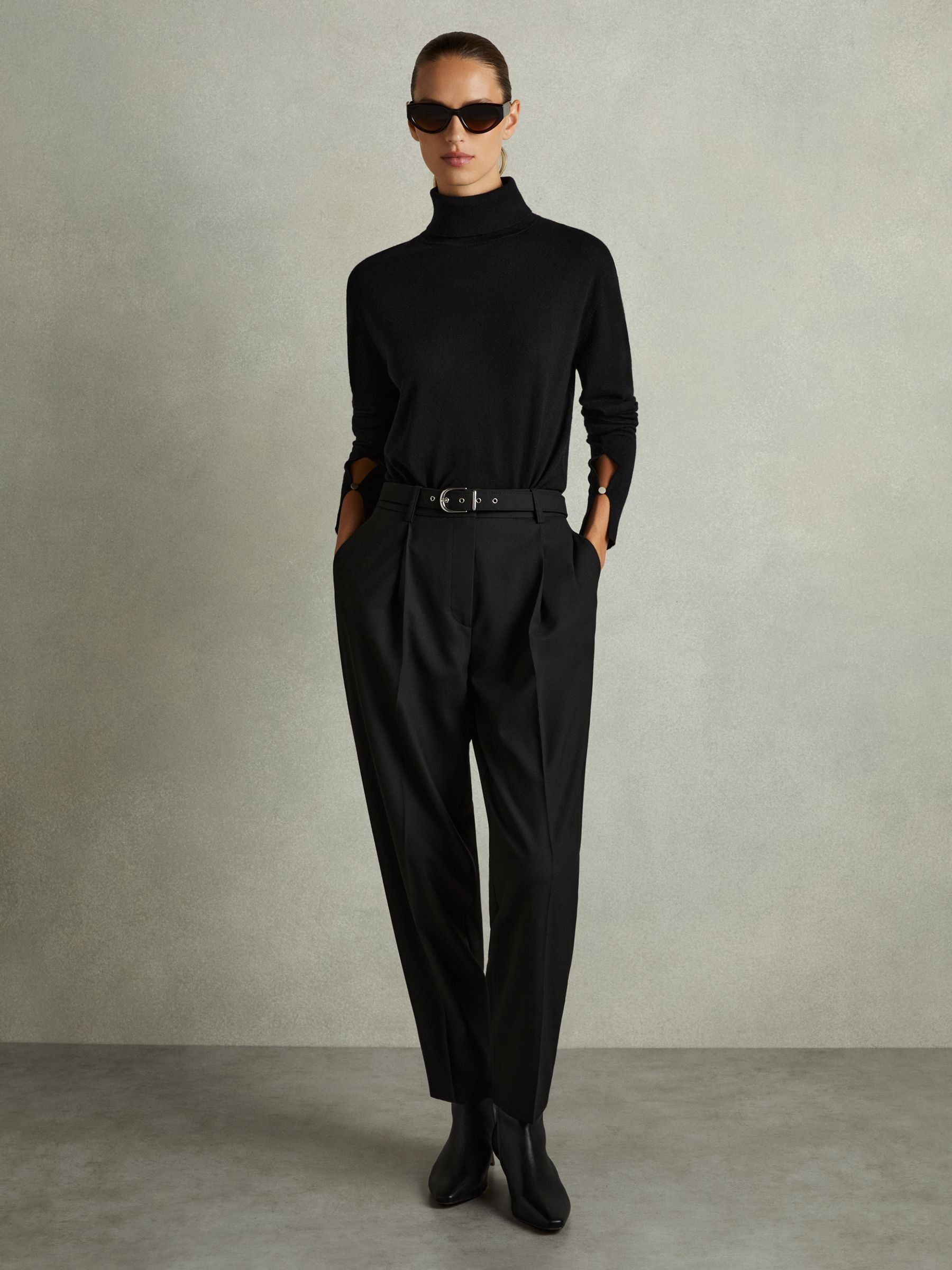 Merino Wool Roll Neck Jumper in Black