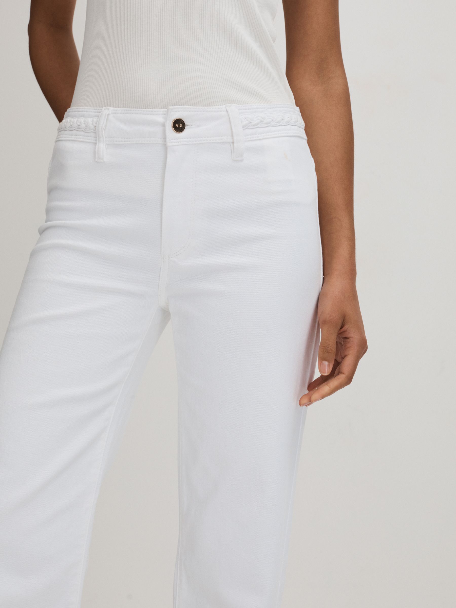 Paige Braided Waist Wide Leg Jeans in Crisp White