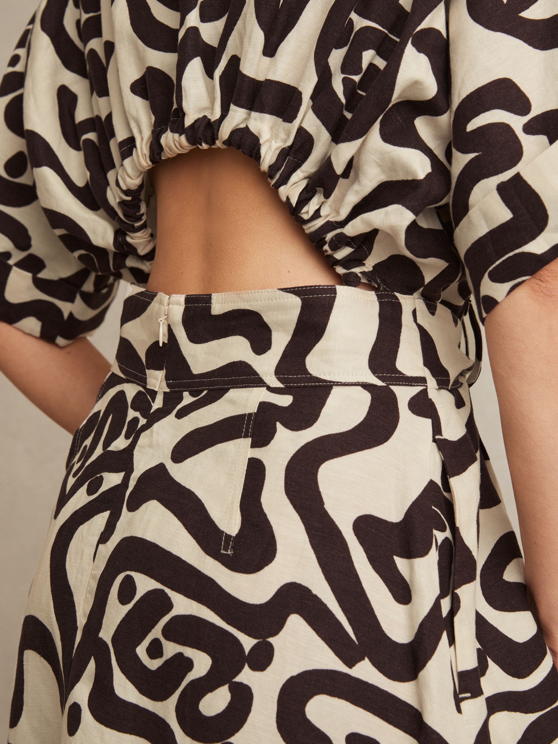 Linen Blend Printed Shirt Dress in Brown/Ivory