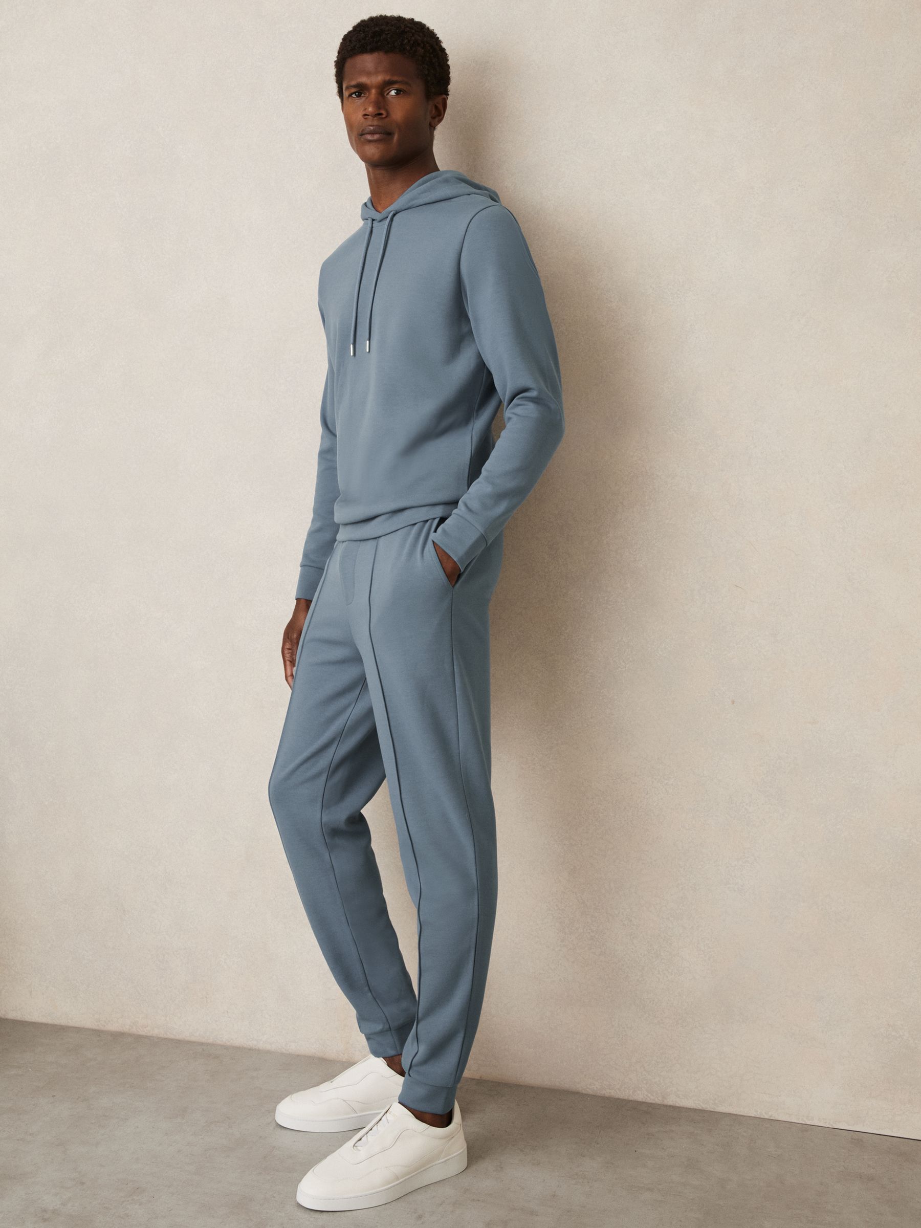 Interlock Jersey Drawstring Hoodie in Airforce Blue