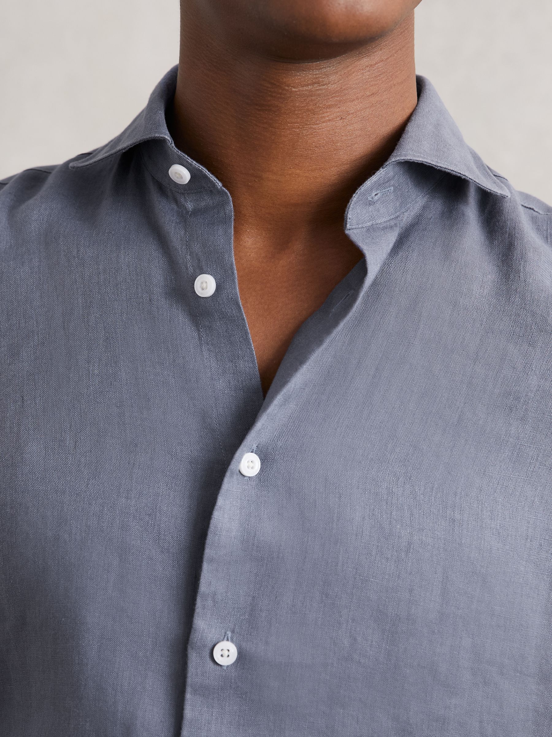 Linen Button-Through Shirt in Airforce Blue