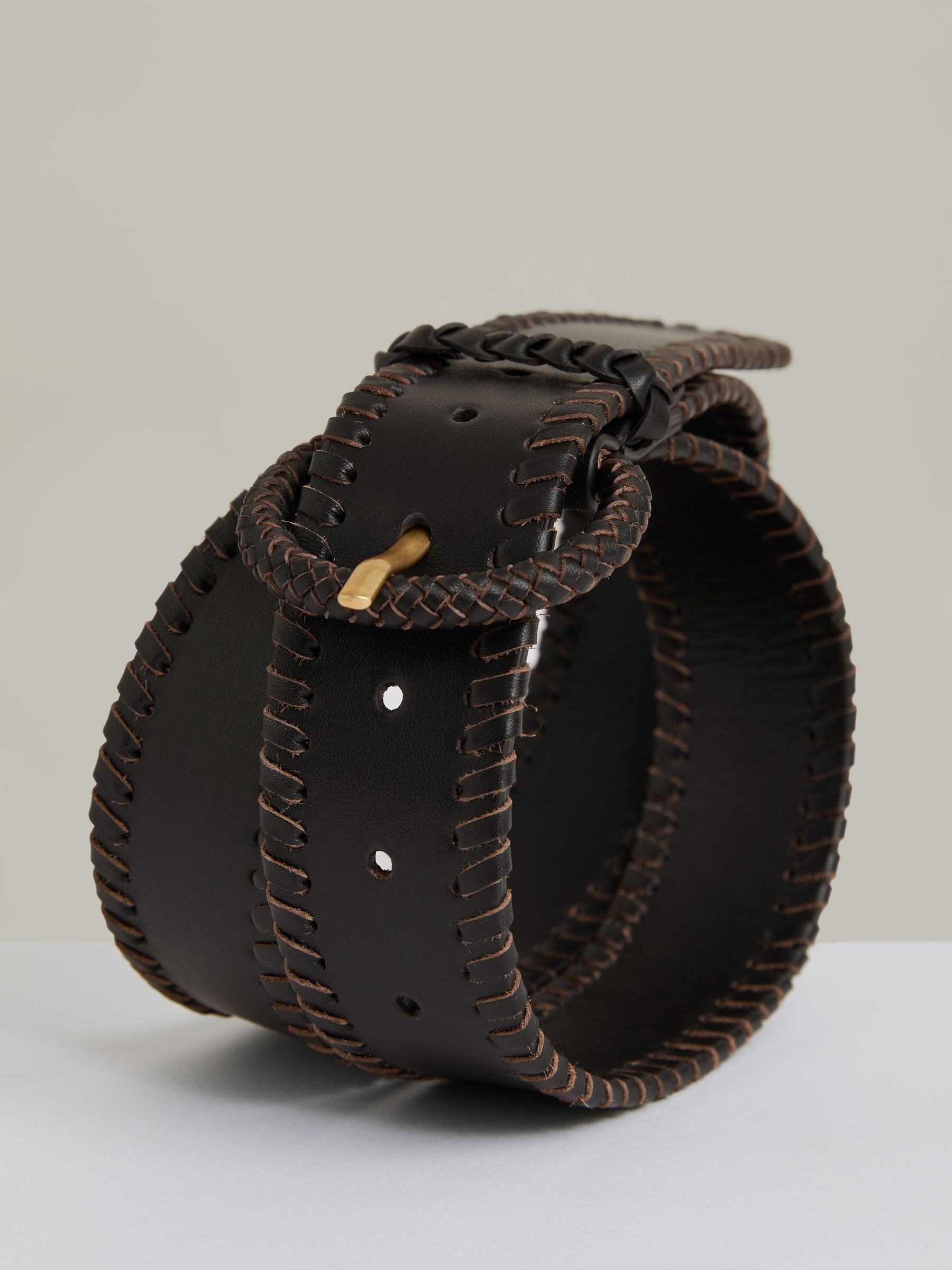 Leather Whipstitch Belt in Chocolate