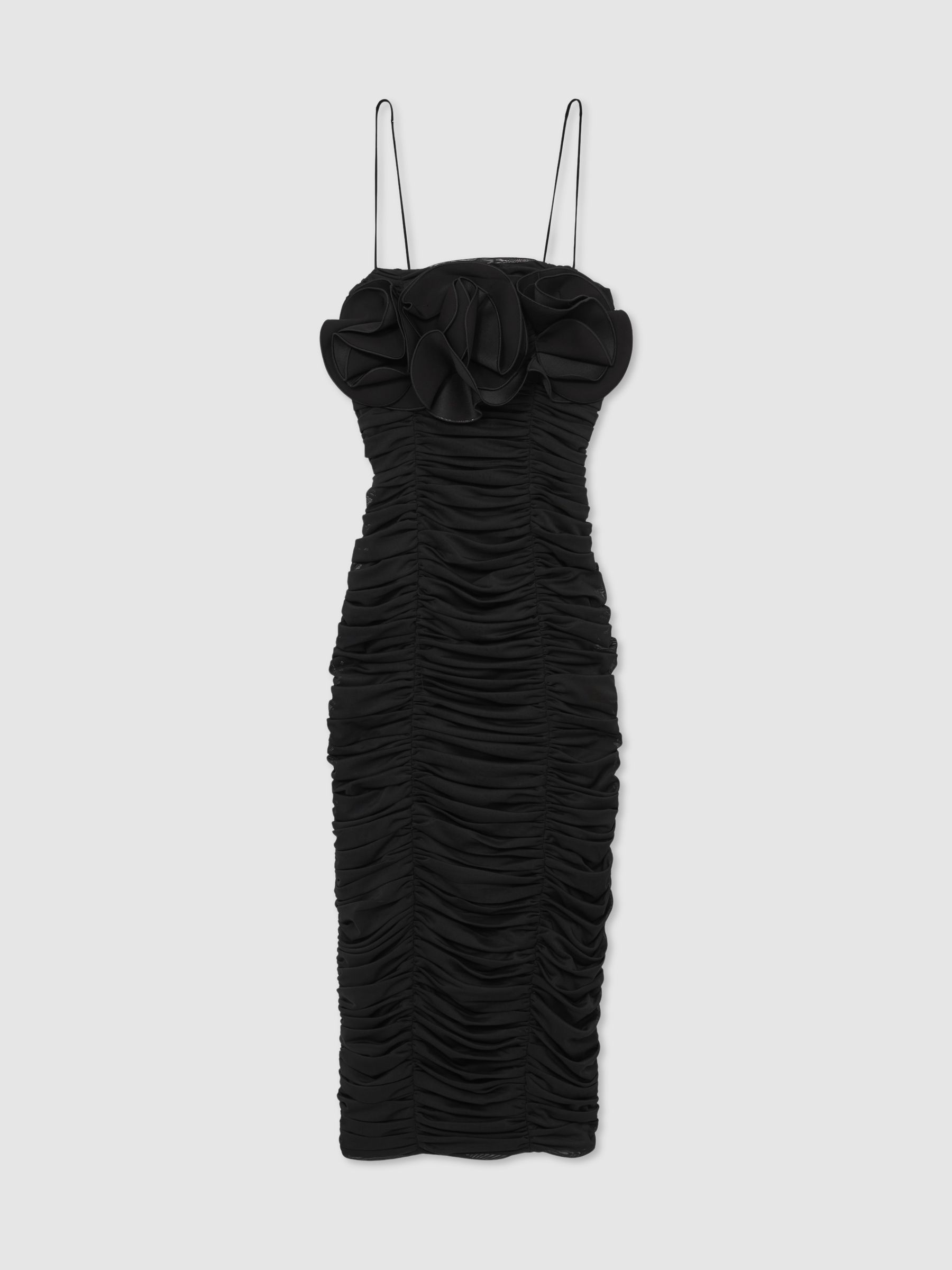 Acler Gathered Midi Black Dress with Rosettes in Black