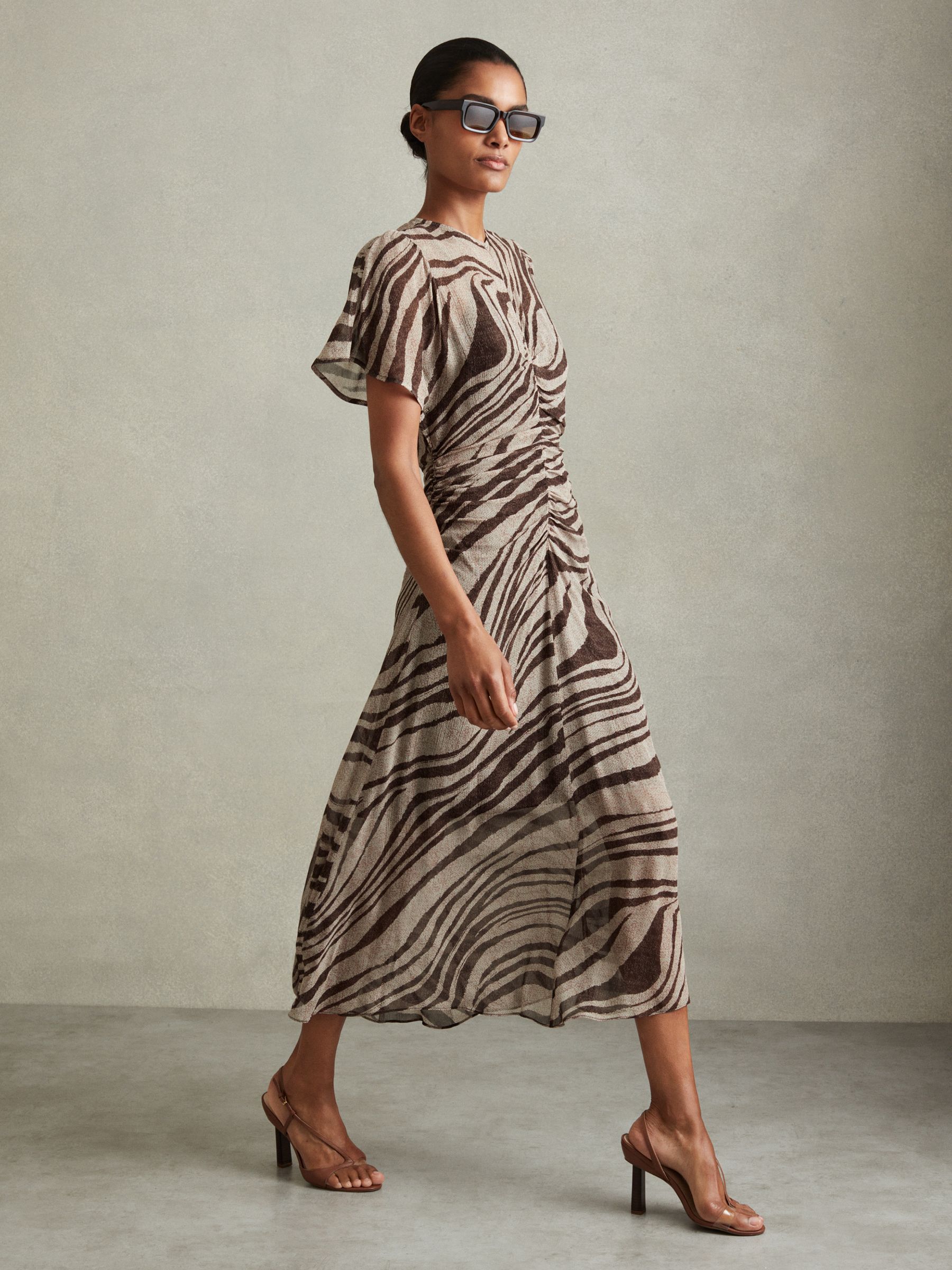 Animal Printed Midi Dress in Brown/Cream