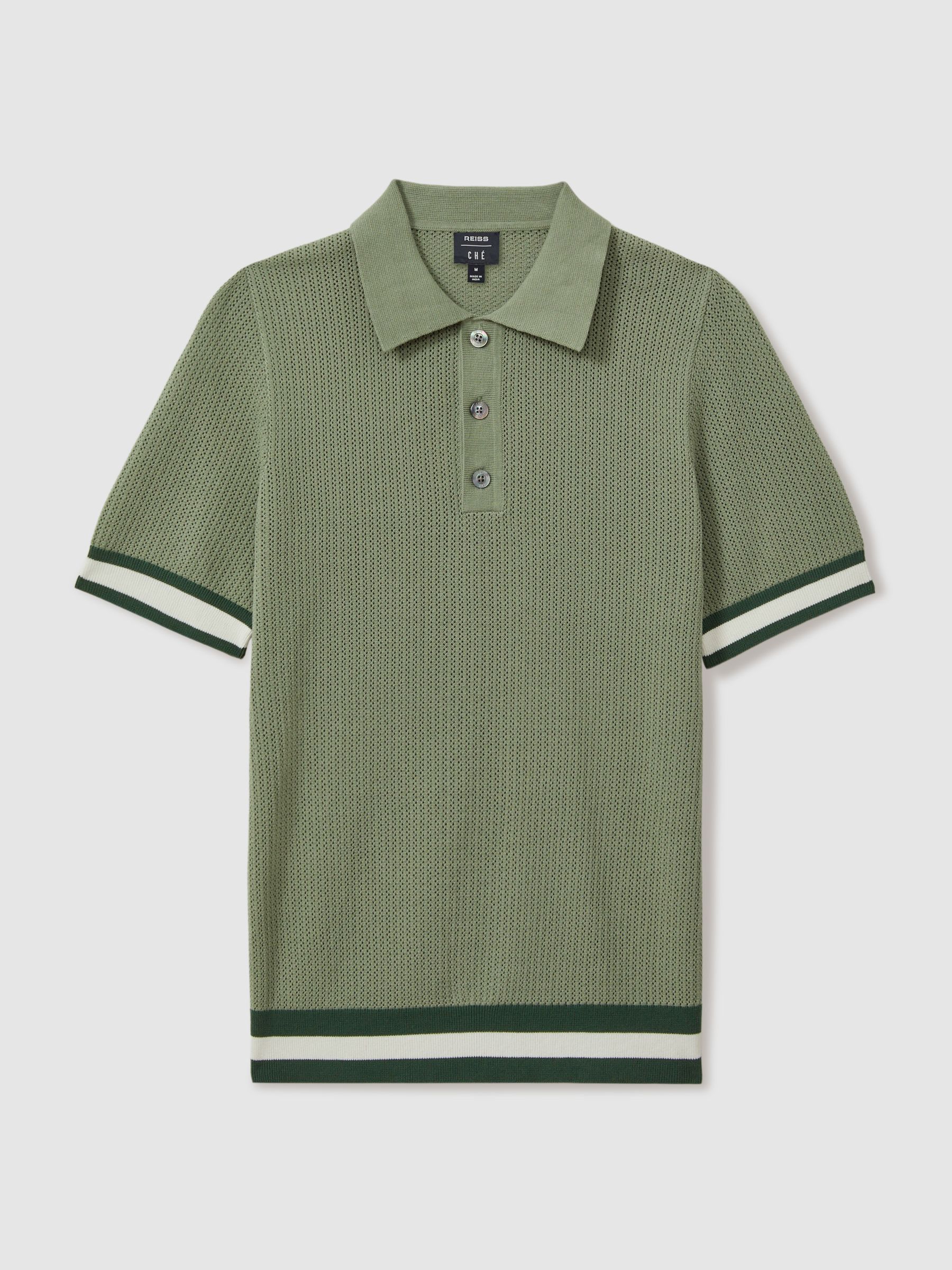 Reiss | Ché Knitted Half-Button Polo Shirt in Sage Green