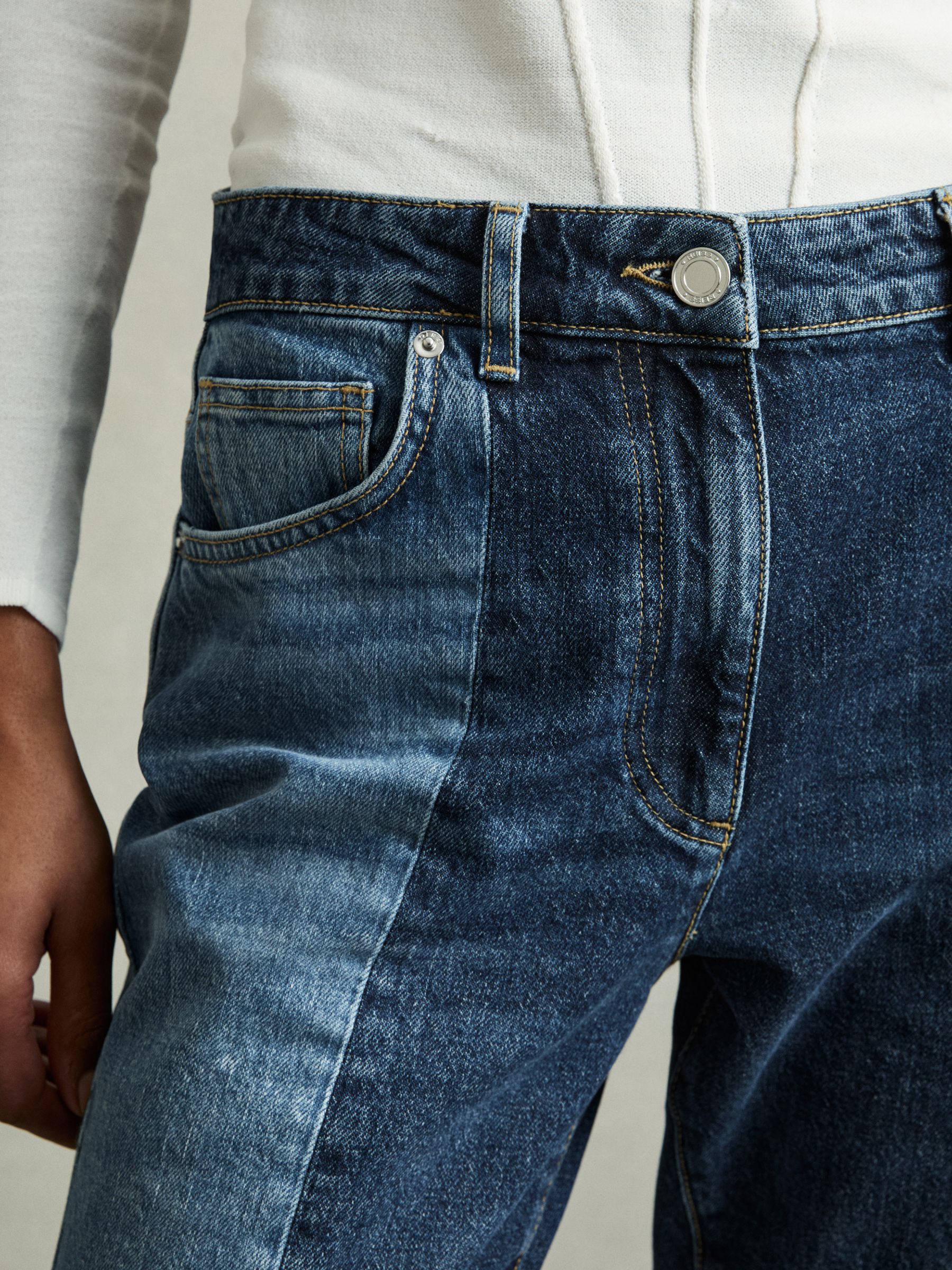 Straight-Leg Patchwork Jeans in Mid Blue