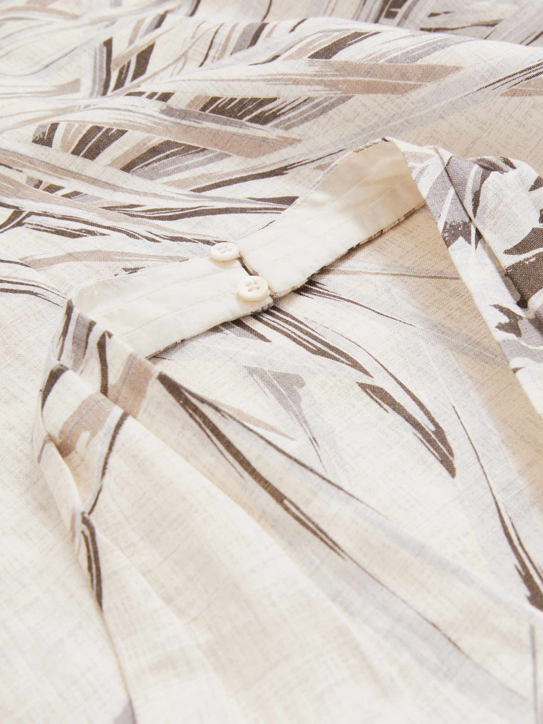 Petite Linen Palm Print Halterneck Midi Dress in Neutral