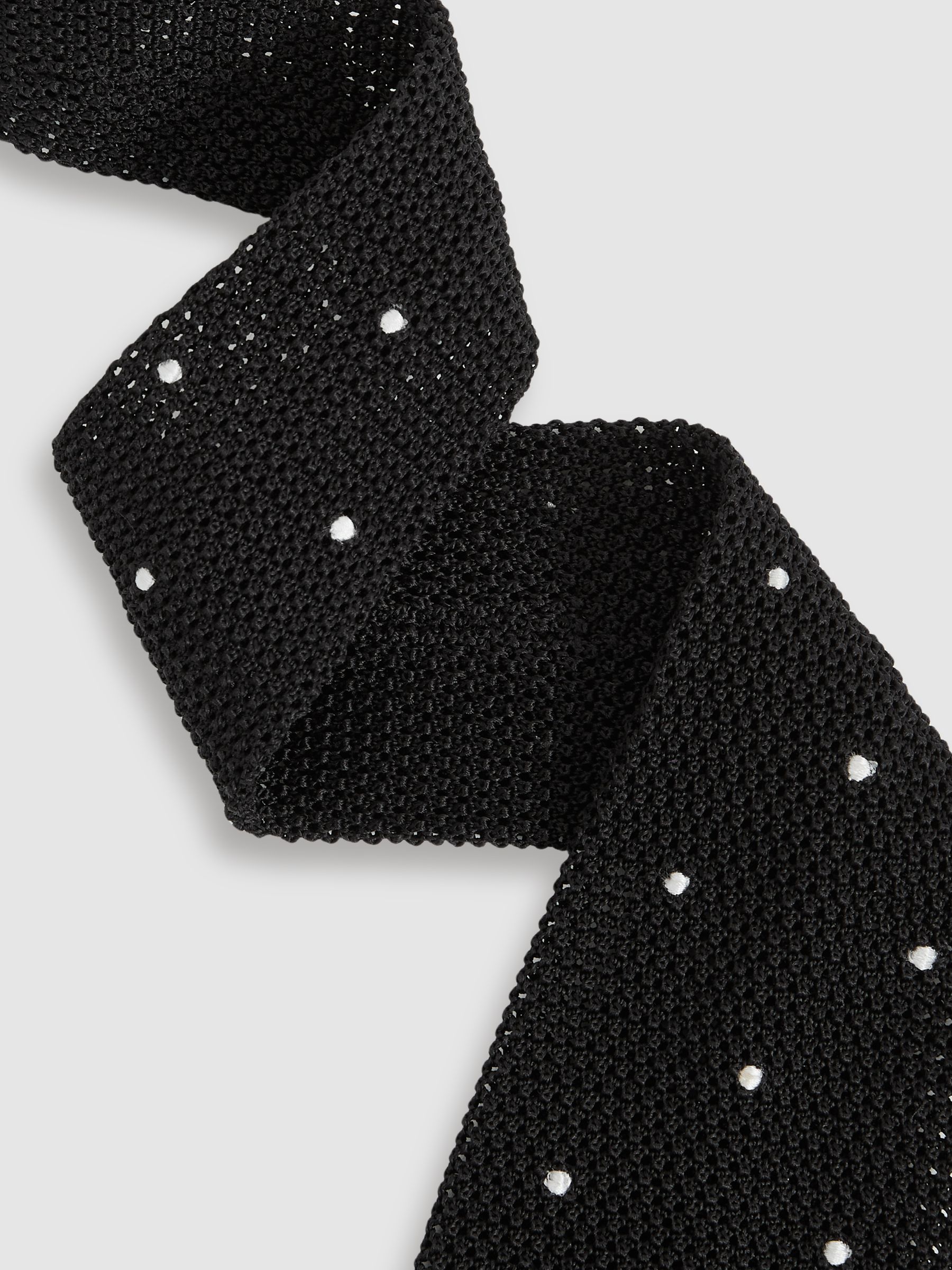 Silk Knitted Pin-Dot Tie in Black
