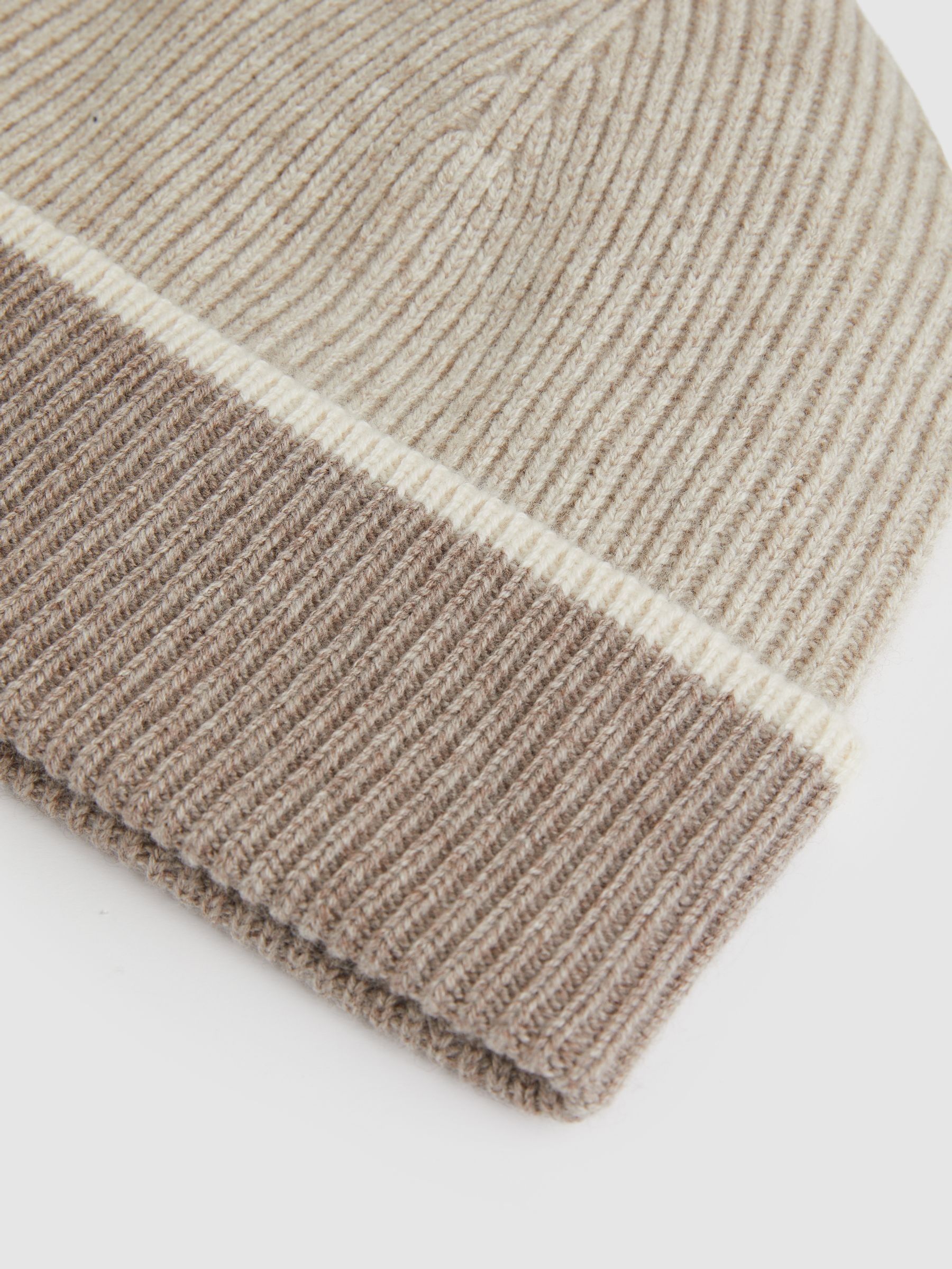 Wool Blend Tipped Beanie in Taupe