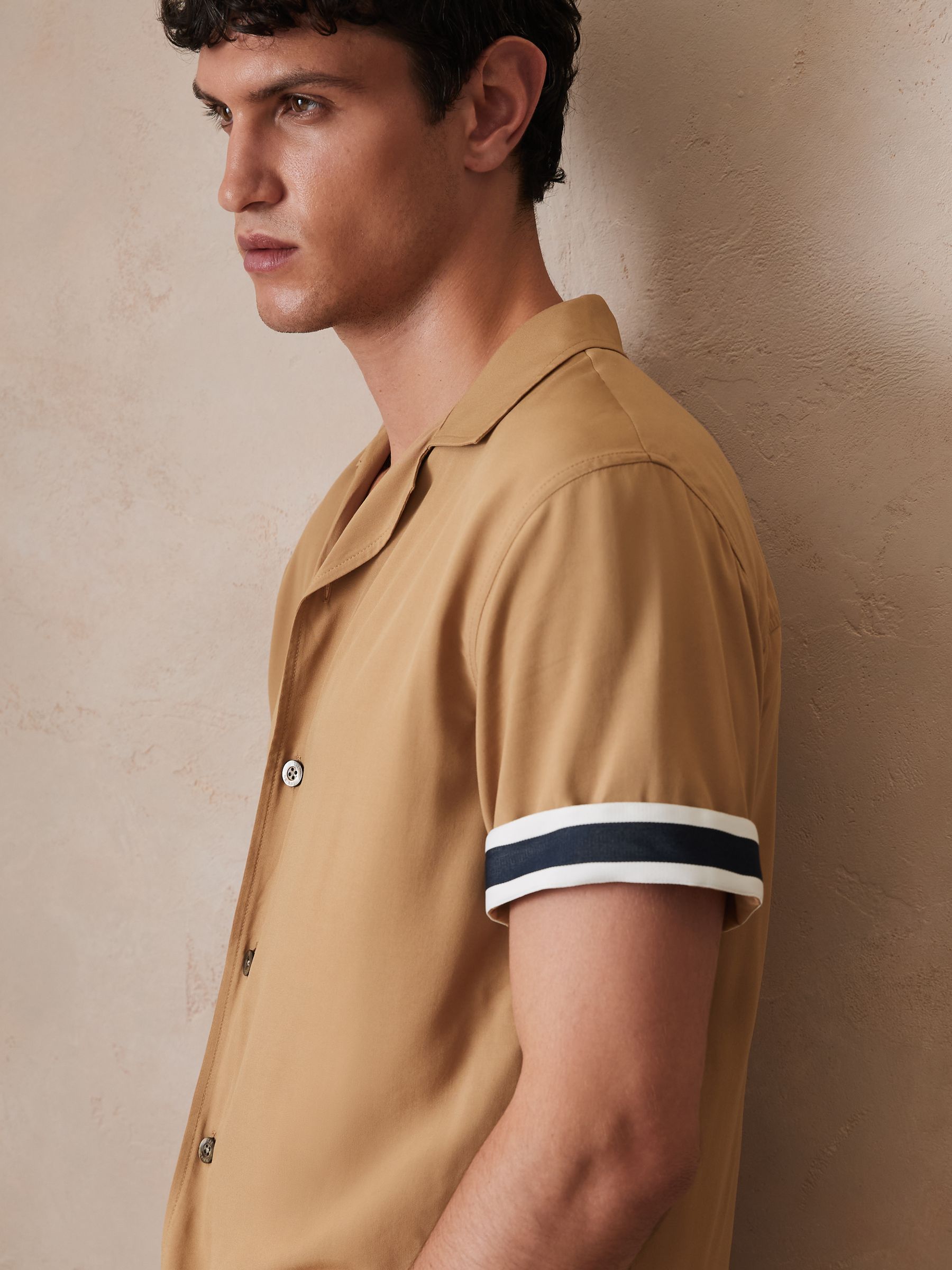 Reiss | Ché Stripe-Cuff Shirt in Camel