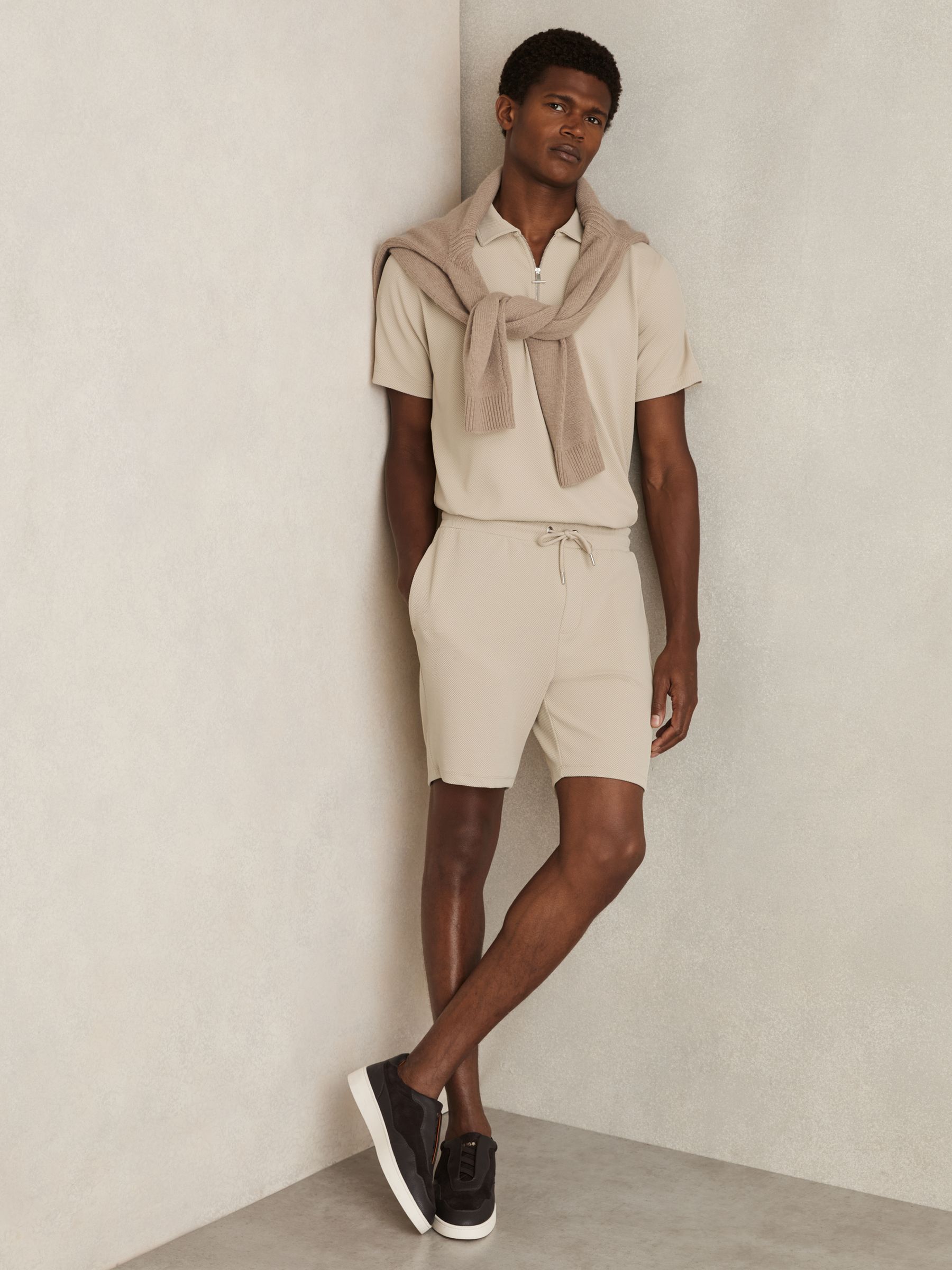 Textured Drawstring Shorts in Stone