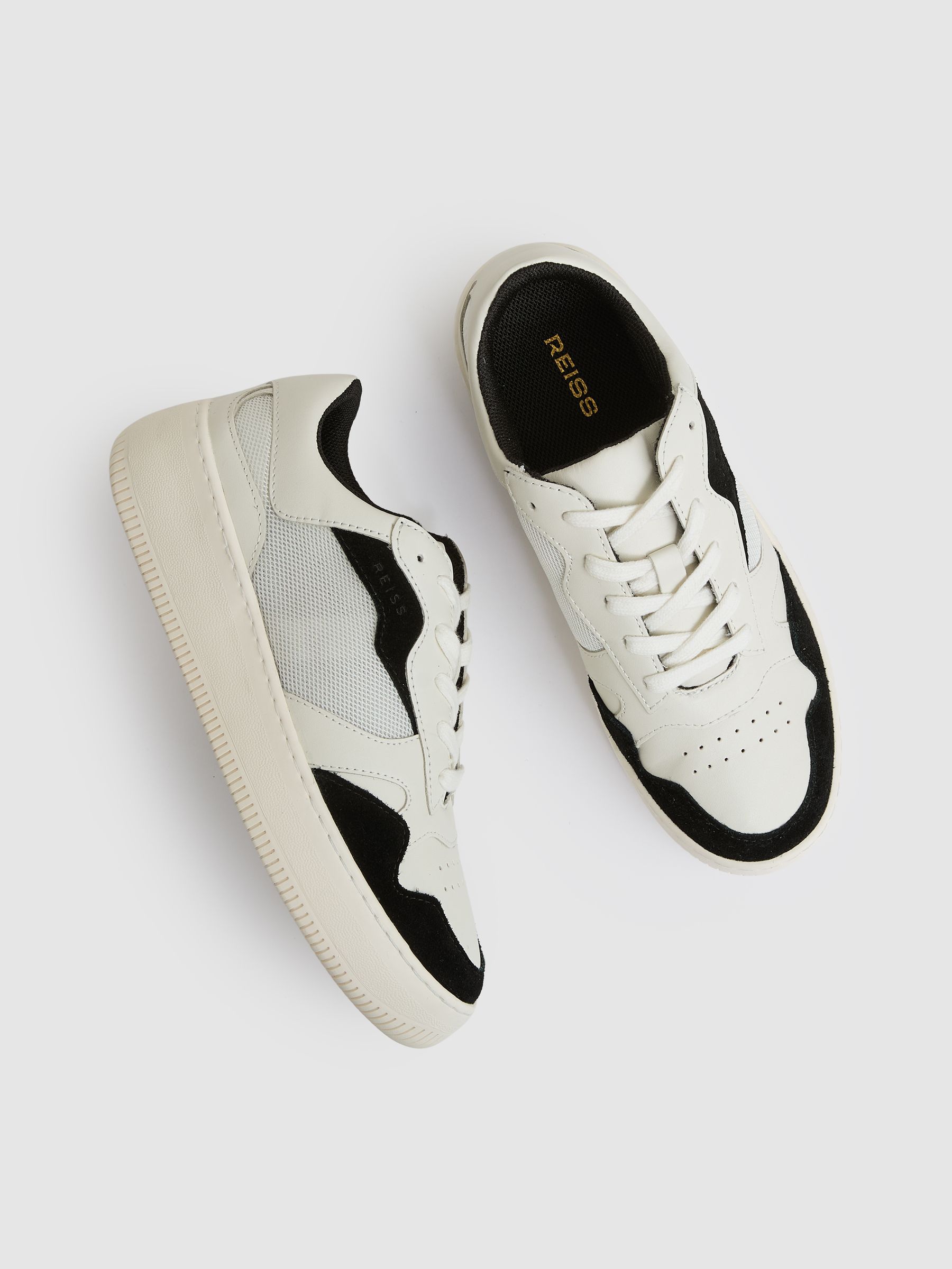 Leather And Mesh Platform Trainers in Black/White