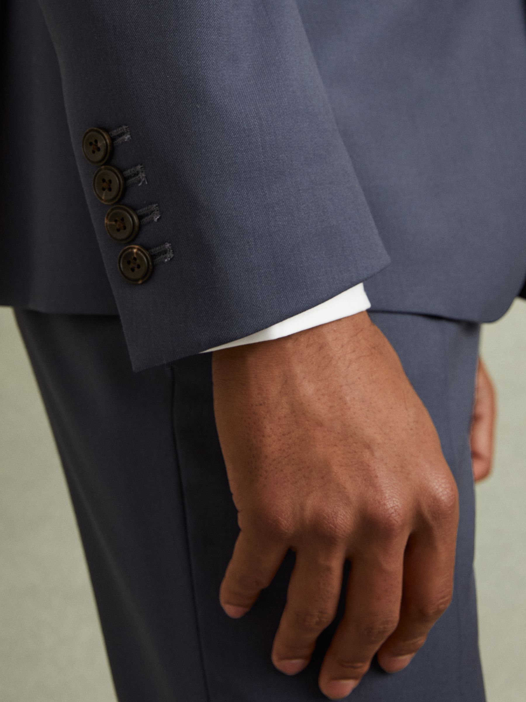 Bartley Airforce Blue Textured Wool Single Breasted Slim Fit Blazer