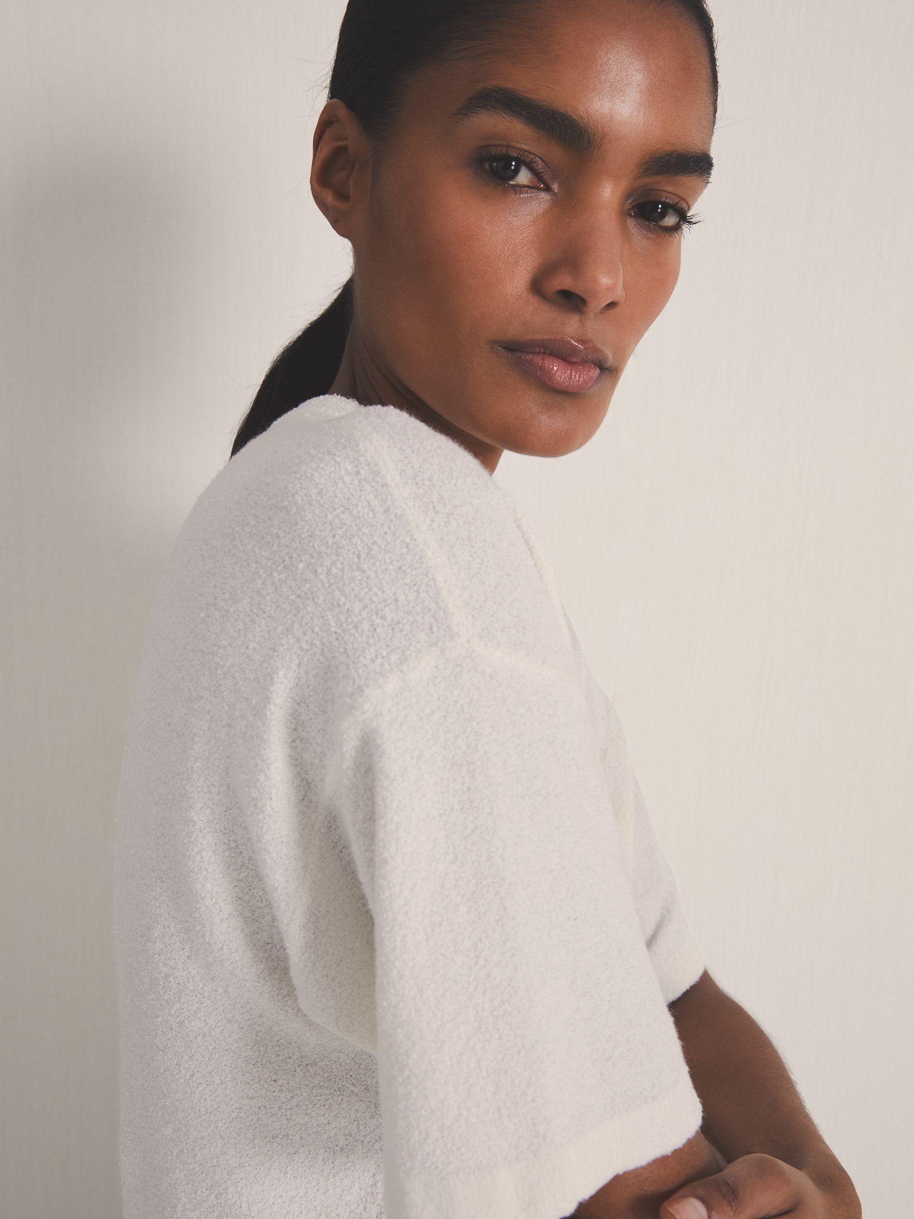 Reiss | Les 100 Ciels Bouclé T-Shirt in Ivory
