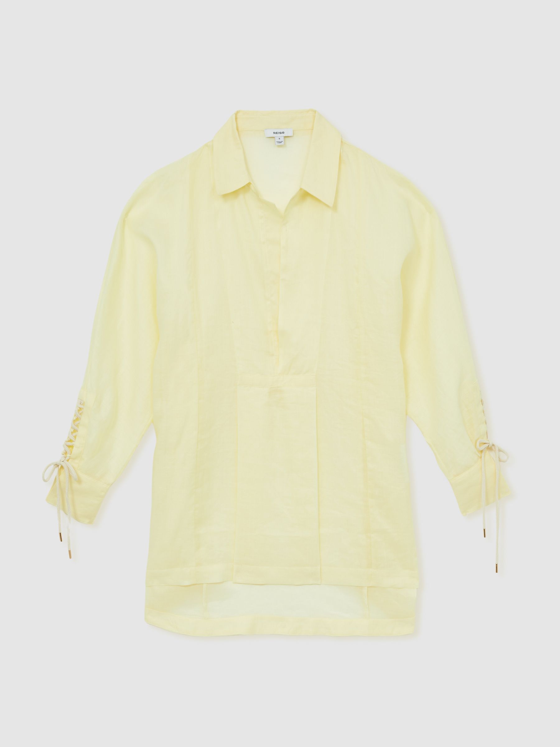 Ramie Open-Collar Kaftan Shirt in Yellow