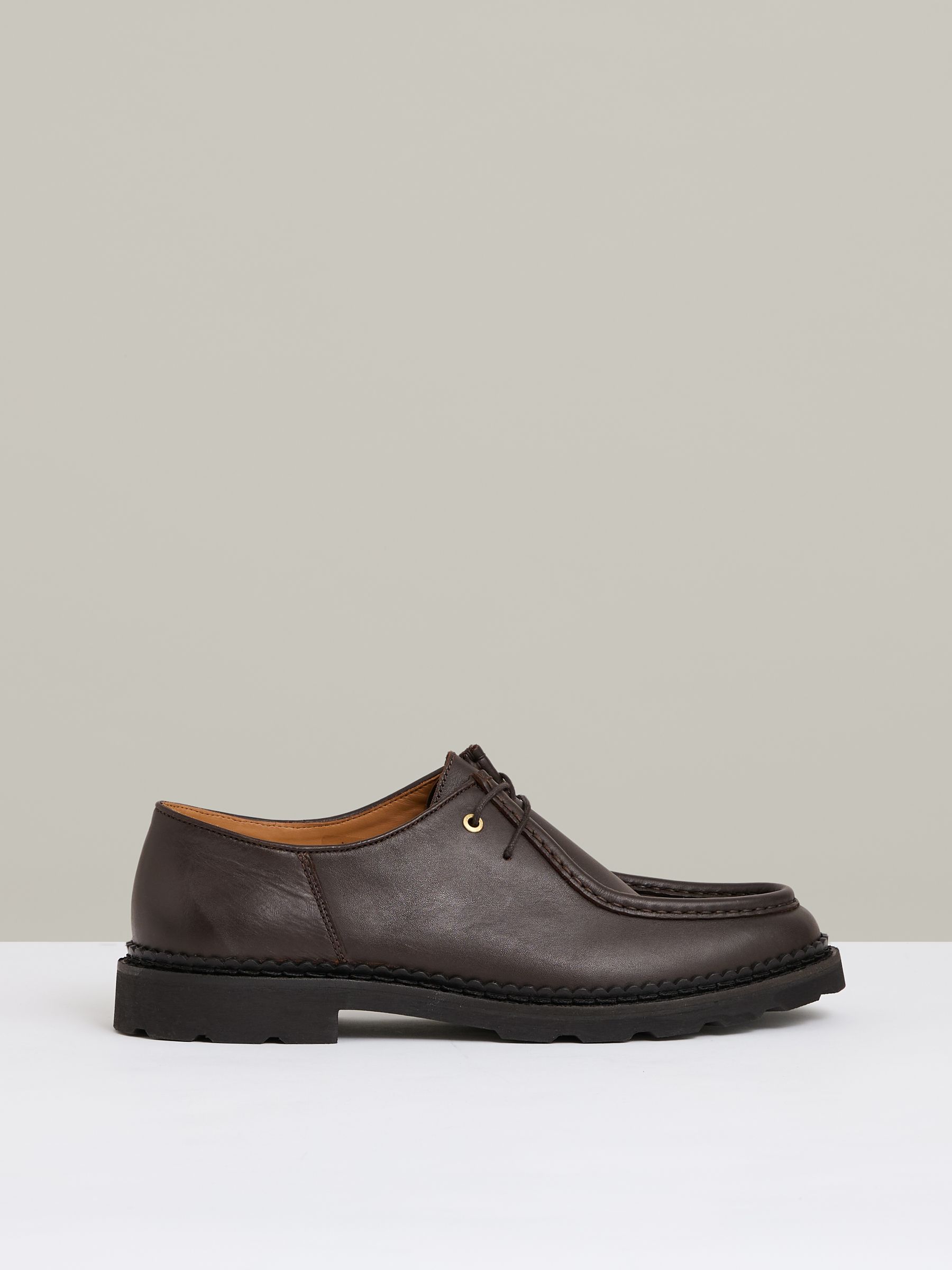 Leather Moccasin-Toe Lace-Up Shoes in Dark Brown
