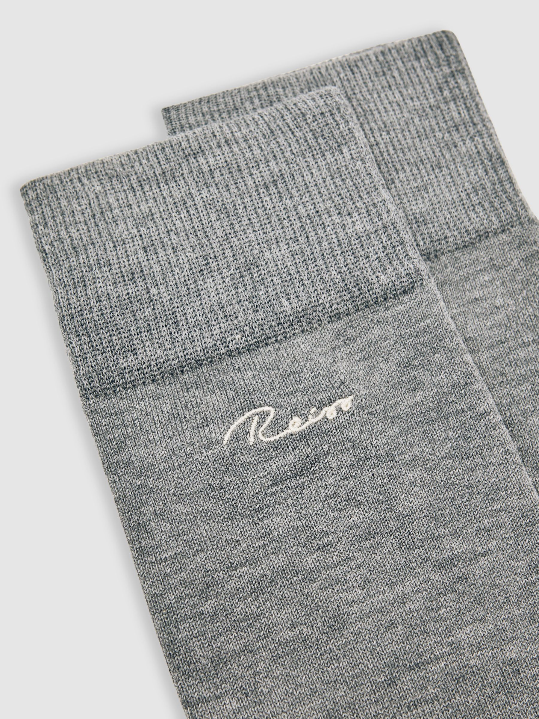 Cotton-Blend Logo Embroidery Socks in Soft Grey