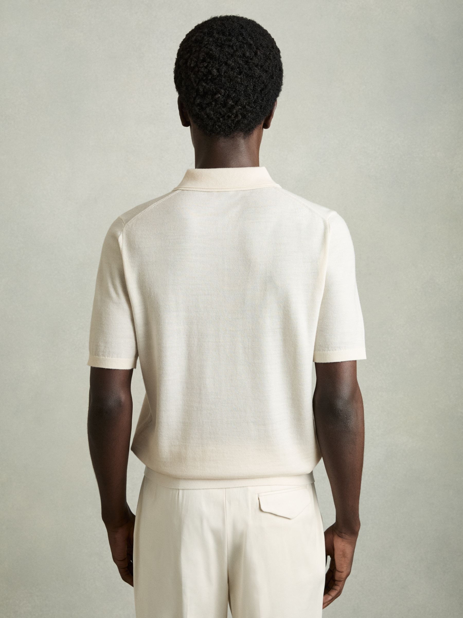 Merino Wool Half-Zip Polo Shirt in Snow White